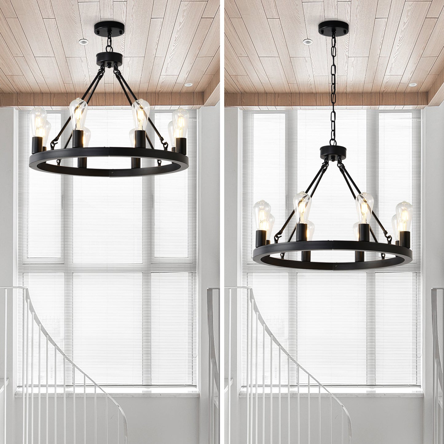 8-Light No Bulbs Matte Black Wagon Wheel Chandelier Farmhouse Modern Small Round Chandelier For Living Room Kitchen Island Foyer Hallway Entryway Bedroom Dining Room Light Fixture Ceiling Hanging