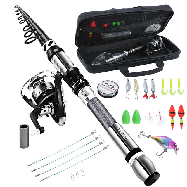 BNTTEAM New Fishing Spinning Reel Rod Combos Carbon Telescop
