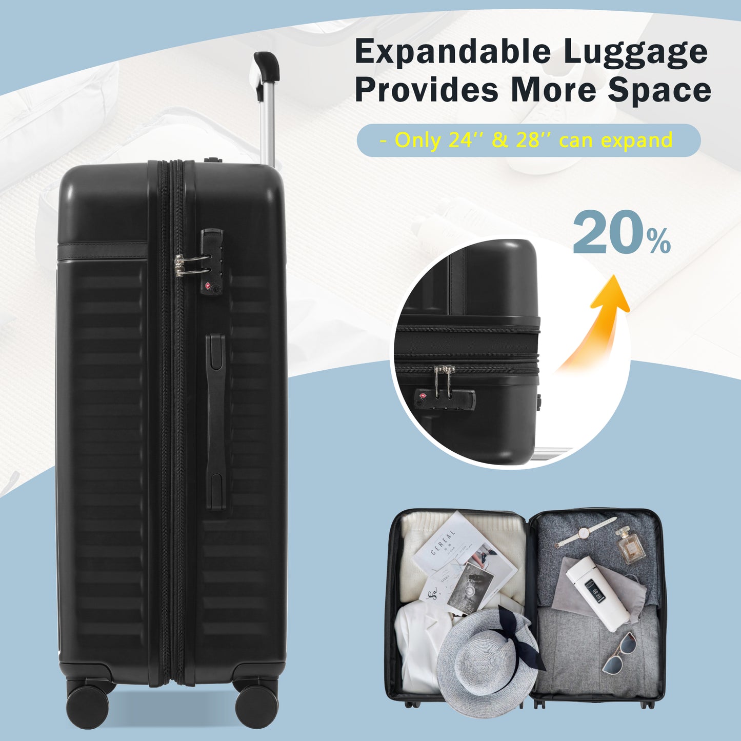 Luggage Set 5 Piece, Hardside Carry On Suitcase , Expandable Luggage With Travel Bags Spinner Wheels TSA Lock