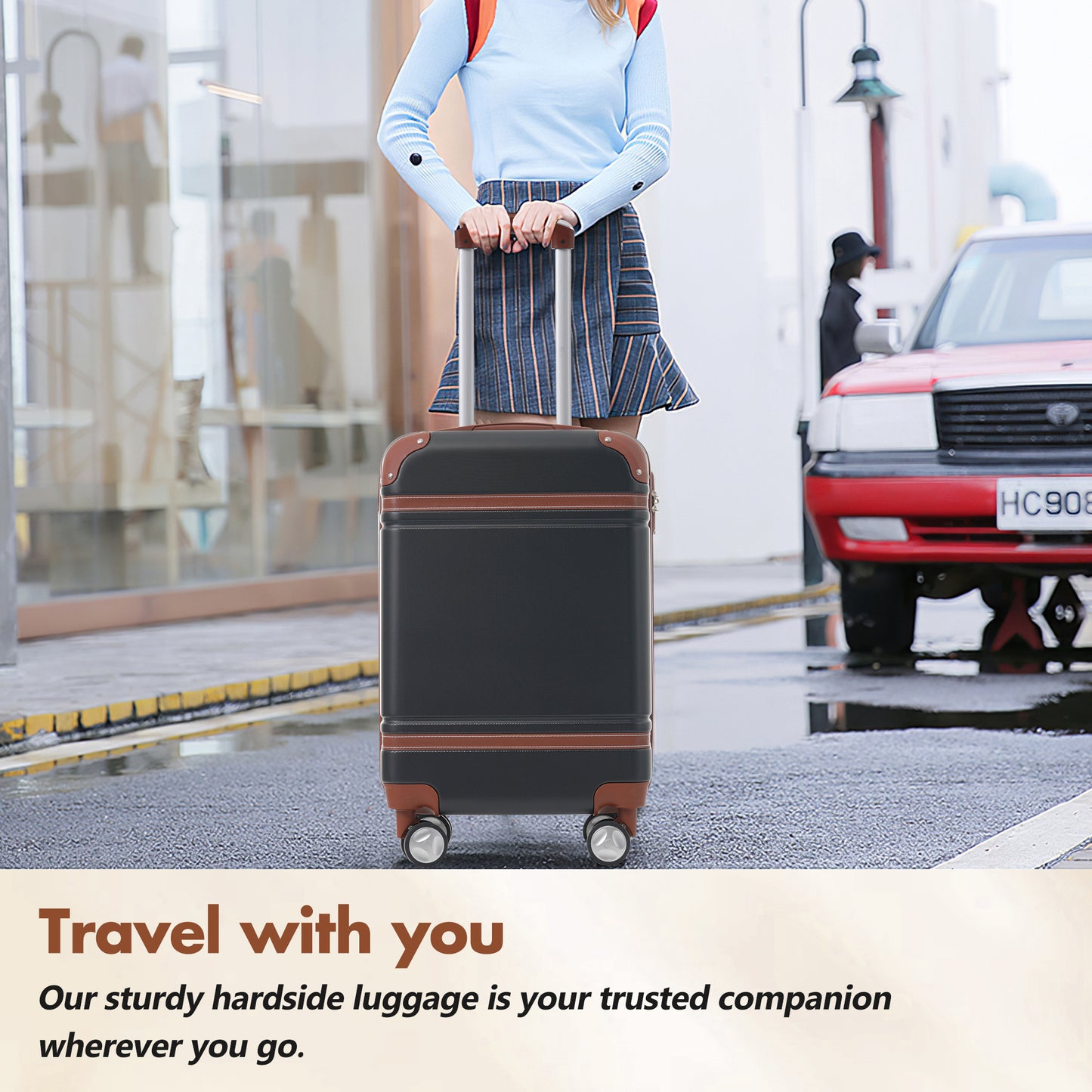 Hardshell Luggage Sets With Bags Lightweight Suitcase Double Spinner Wheels With TSA Lock ,Single Vintage Luggage 28 IN,Black