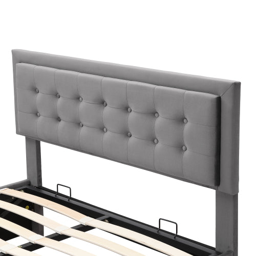 Upholstered Bed,Double Bed-4ft6 135x190cm, Velvet Fabric, Double Bed, Large Storage Space,With Slats And Headboard,Without Mattress,Grey