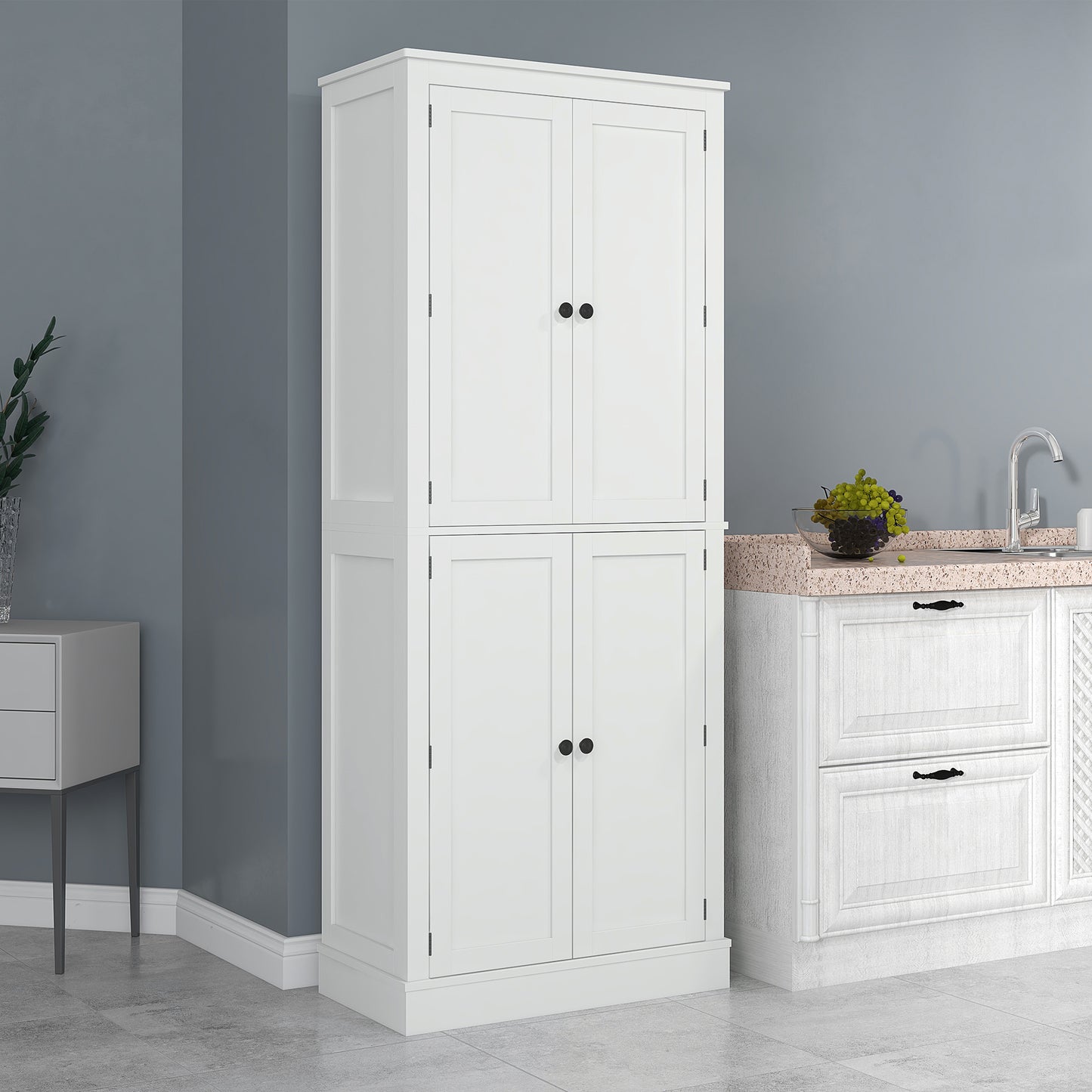 72" Kitchen Pantry Storage Cabinet, Modern Tall Kitchen Cabinet with 5-tier Storage Shelving, 8 Spice Racks, Drawer