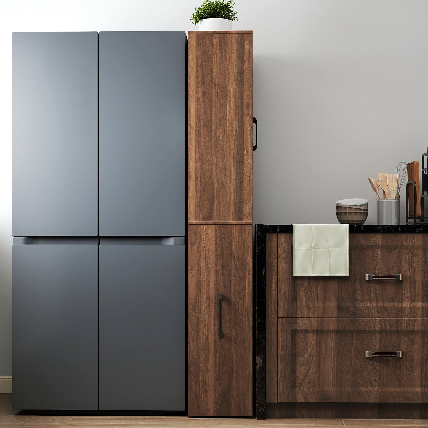70.87 H Display Storage  Cabinet , 4 Tier Multi-functional Pull-out Multi-tier Storage Shelf & 2 Glass Doors, Modern Wooden  Kitchen Pantry Cabinet For Living Room Or Kitchen And Dinning Room