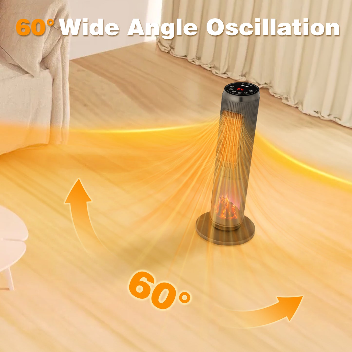 25Inch Tower Space Heater, Portable Electric Space Heater With Remote Control, 12H Timer, Thermostat, 60 Degrees Oscillation, Overheating & Tip-Over Protection For Indoor Large Room Bedroom Office