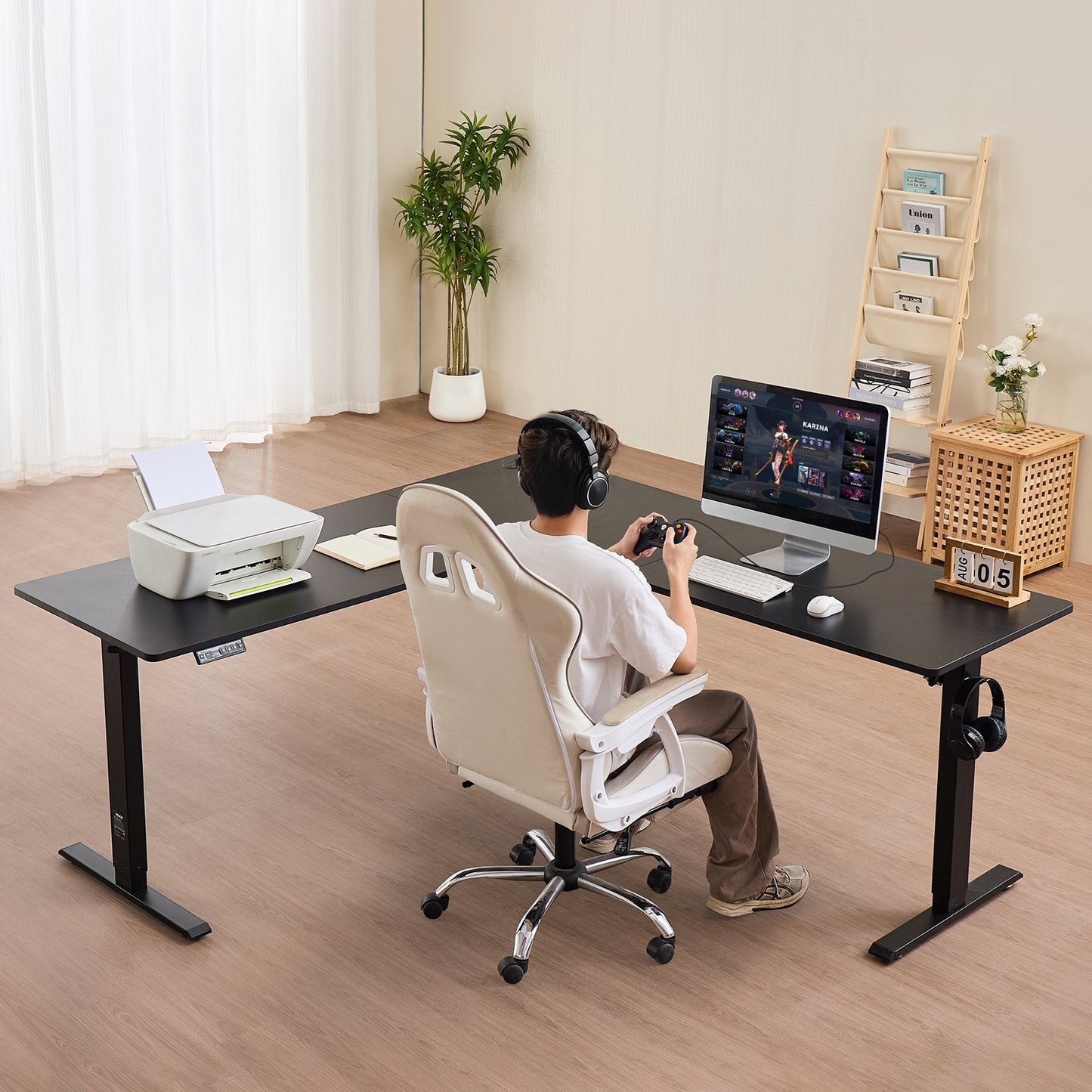 L Shaped Desk Electric Adjustable Height Corner Home Gaming Desk Black