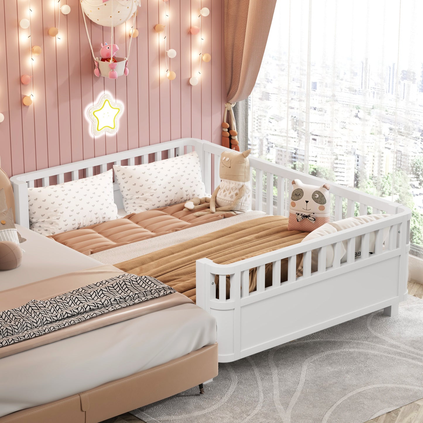 Full Size Wood Platform Bed For Kids, Wood Low Profile Full Bed With Rails For Girls And Boys, White Patented Design, Old SKU W2593P233767