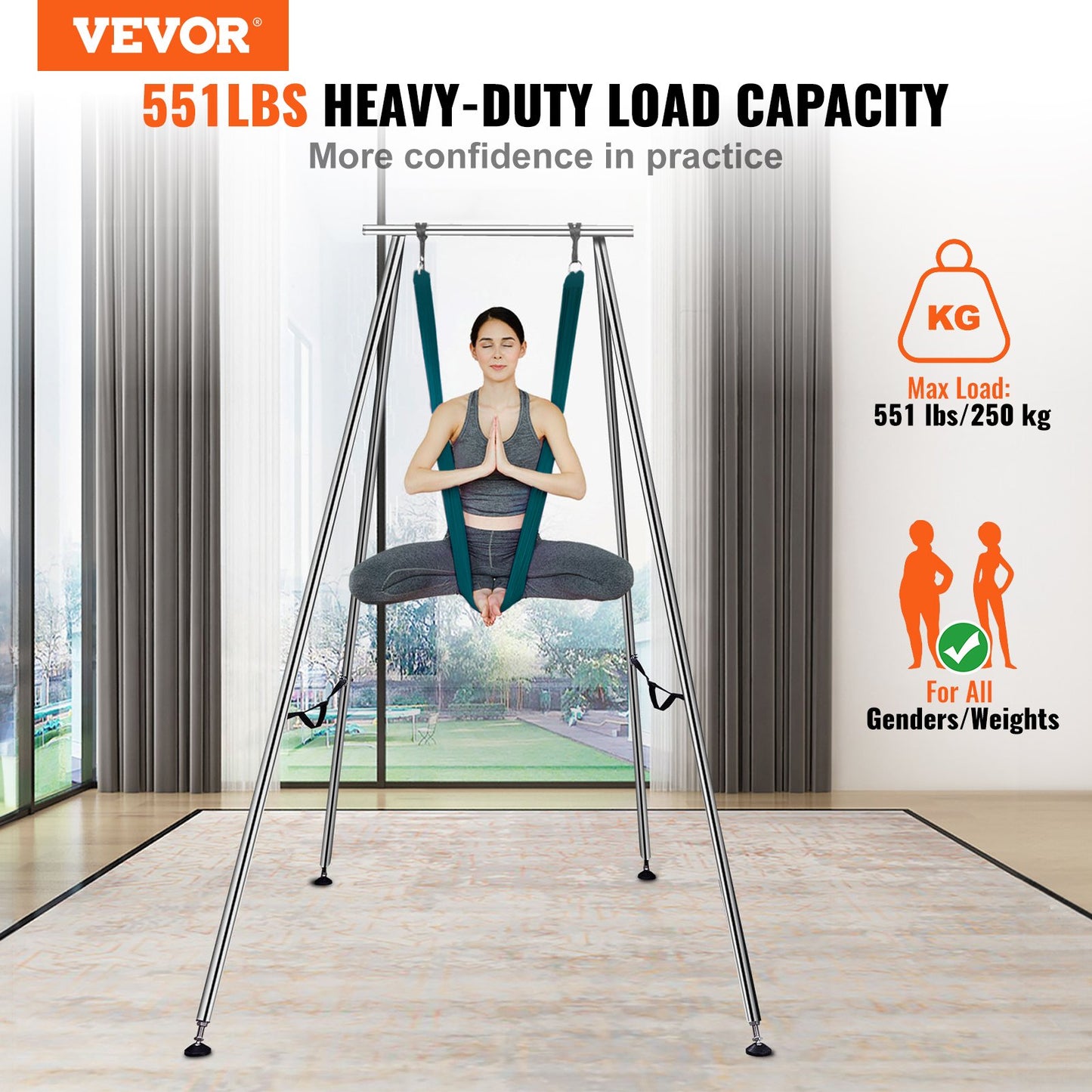 Aerial Yoga Frame & Yoga Hammock, 9.67 Ft Height Professional Yoga Swing Stand Comes With 6.6 Yards Aerial Hammock, Max 551.15 Lbs Load Capacity Yoga Rig For Indoor Outdoor Aerial Yoga, Green