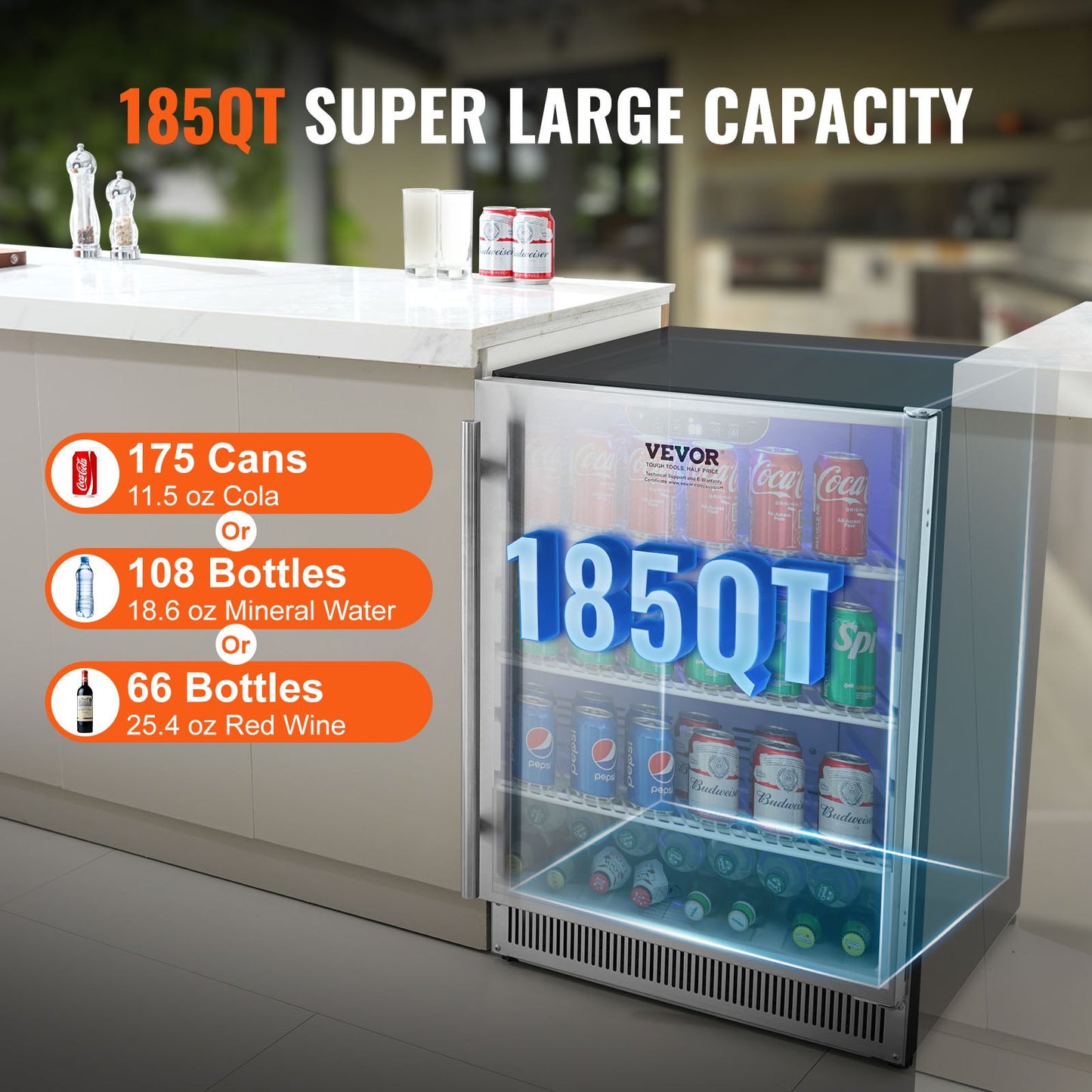 24' Outdoor Beverage Fridge Cooler 150QT Beer Refrigerator Indoor Outdoor