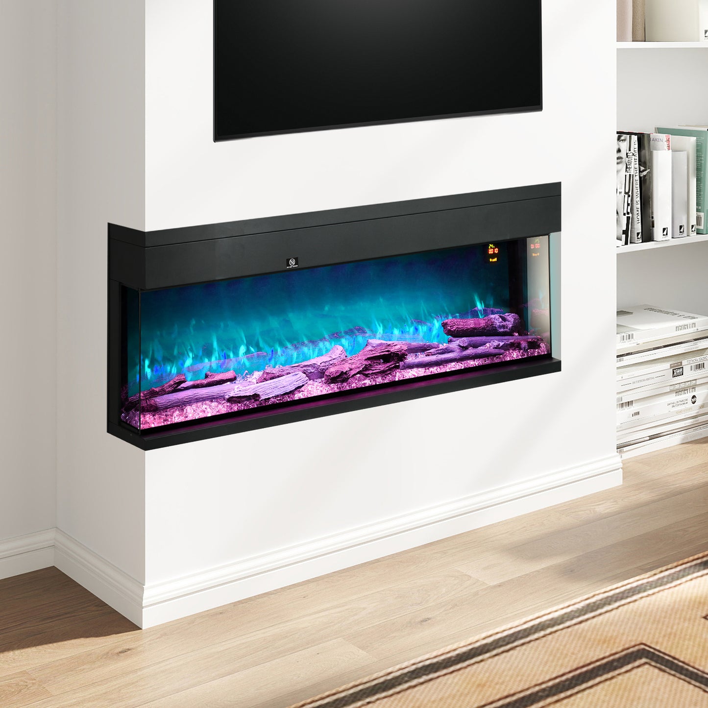 1800W 15-40℃ Adjustable Flame Glass Panel Convector Heater, 127cm