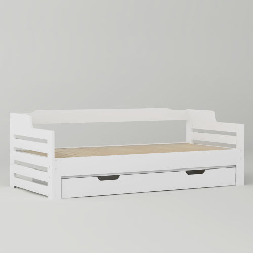 Daybed, Trundle And Drawer, Cabin Bed, SIngle Guest Bed Sofa Bed, Pull Out Trundle And Storage Drawer For Living Room And Bedroom -  3 90 X190 Cm - White