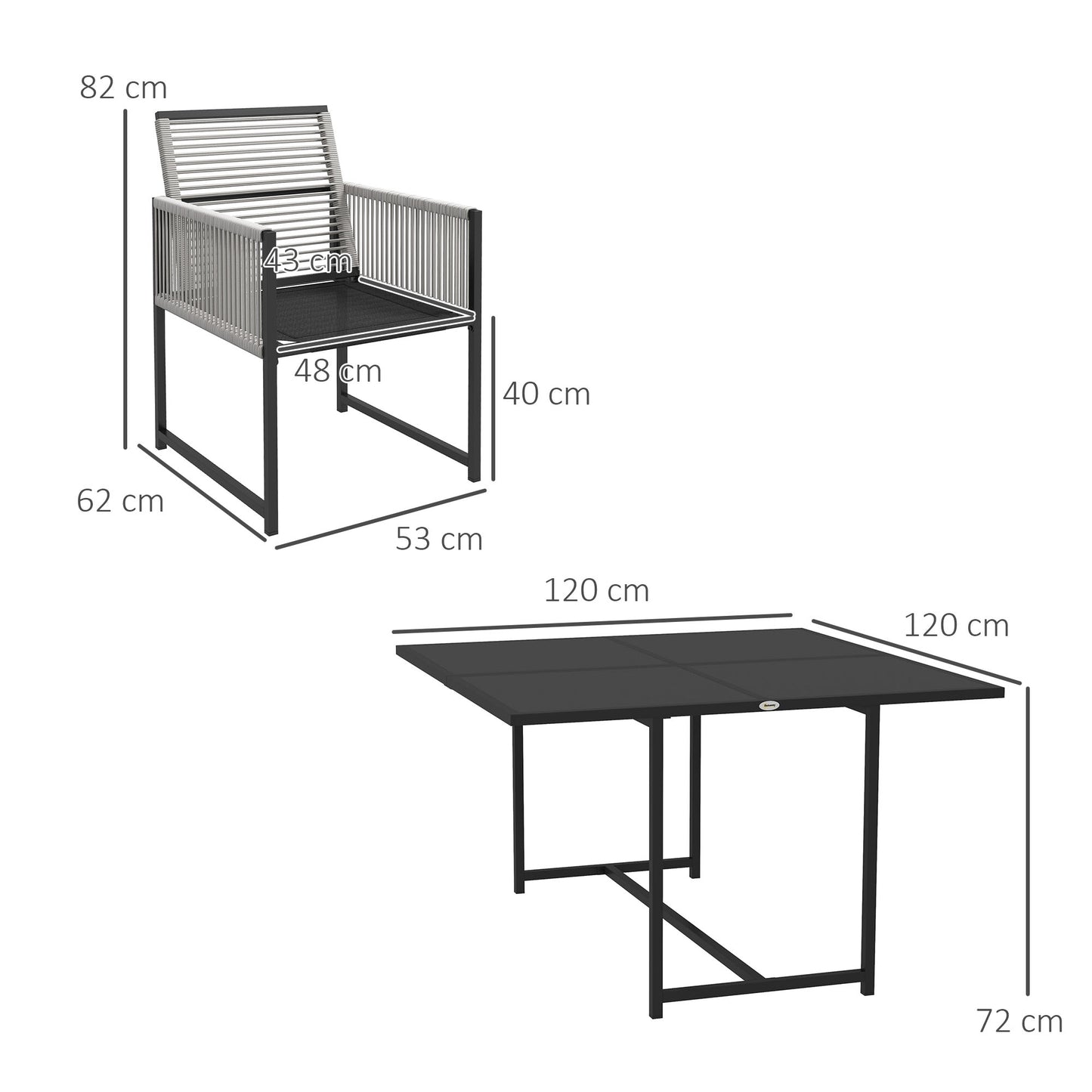 Five-Piece Metal Dining Set, With Folding Back Chairs, Light Grey