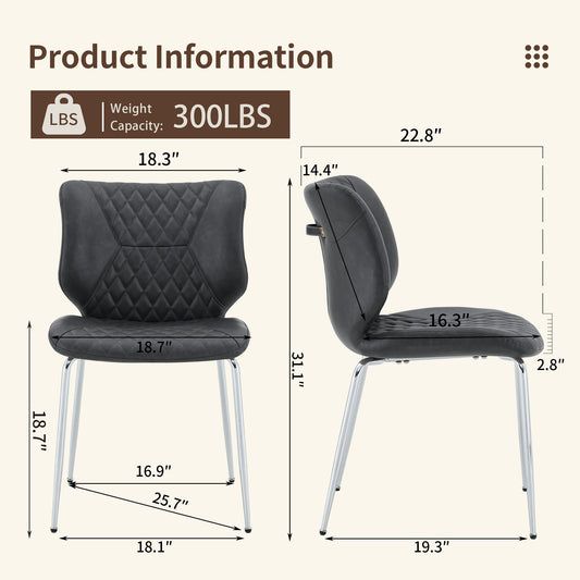Dark Gray  Oil Waxed Leather Dining Chairs With Electroplated Metal Legs, Adjustable Non-Slip Foot Pads, Diamond-Tufted High Back Upholstered Dining Room Chairs  Dark Gray, Set Of 4