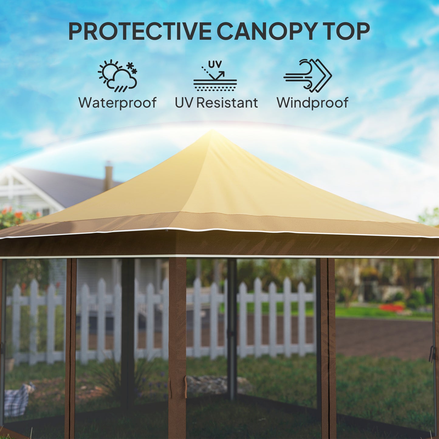 12 x 12 ft. Canopy Tent with Mesh Netting, UPF50+ Pop Up Tent with Carry Bag for Garden, Patio, Beige