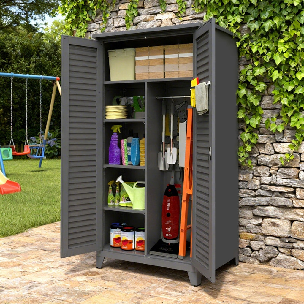 73'' Tall Metal Tool Storage Cabinet, With Ample Storage Space For Garage,Warehouse,Garden,Office, Living Room,Bathroom,Utility Room Slate