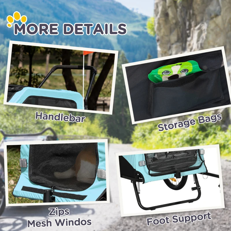 2-in-1 Dog Bike Trailer Pet Stroller Carrier For Large Dogs With Hitch, Quick-release Wheels, Foot Support, Pet Bicycle Cart Wagon Cargo For Travel, Blue