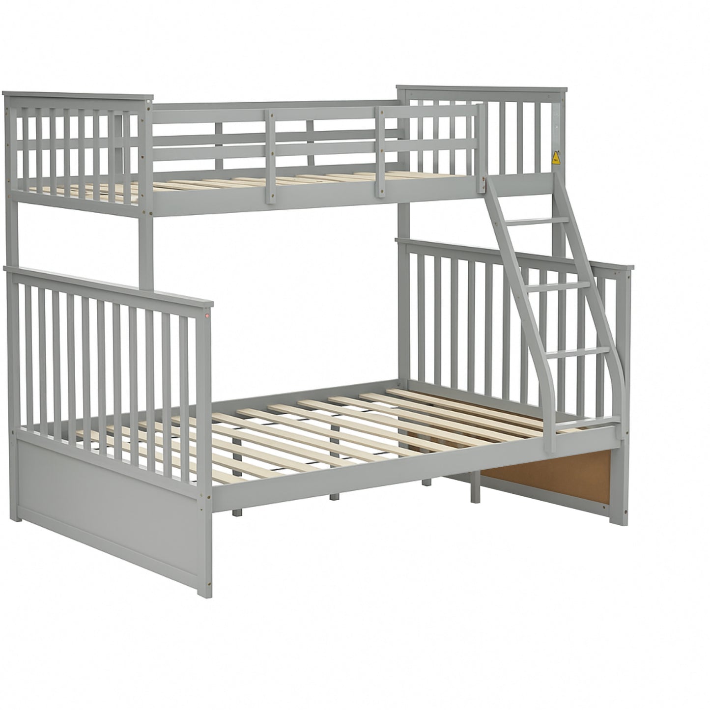 Twin Over Full Bunk Bed , Wooden Bunk Bed With Ladder And Safety Guard Rails - Gray