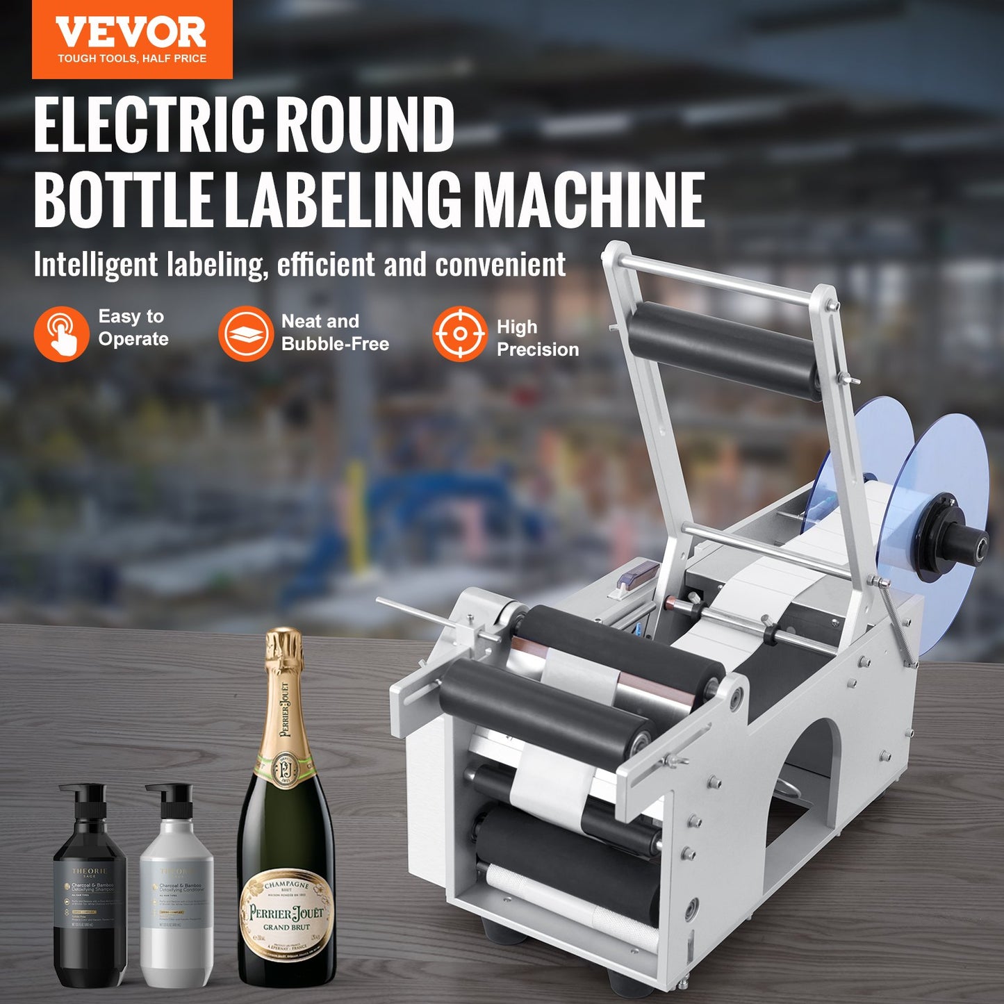 Semi-Automatic Round Labeling Machine, 20-50pcs/min, Electric Bottle Label Applicator For Round Bottles, Round Bottle Labeler Suitable For Bottle Diameter 0.78-4.72 Inches (with Pressing Bar)