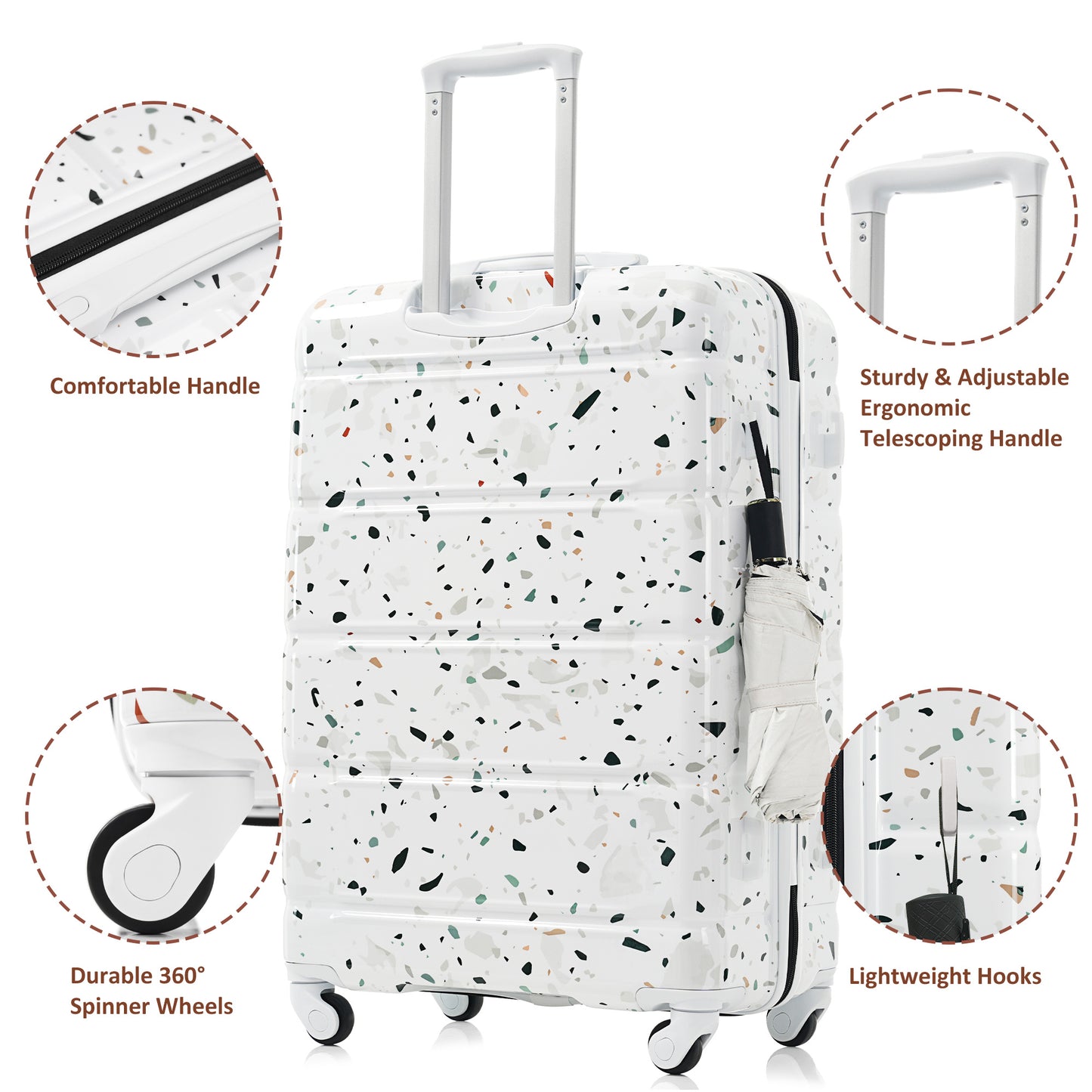 Luggage Set Of 3, 20-inch With USB Port, Airline Certified Carry-on Luggage  , ABS PC Hard Shell Luggage With Spinner Wheels,starry Sky White