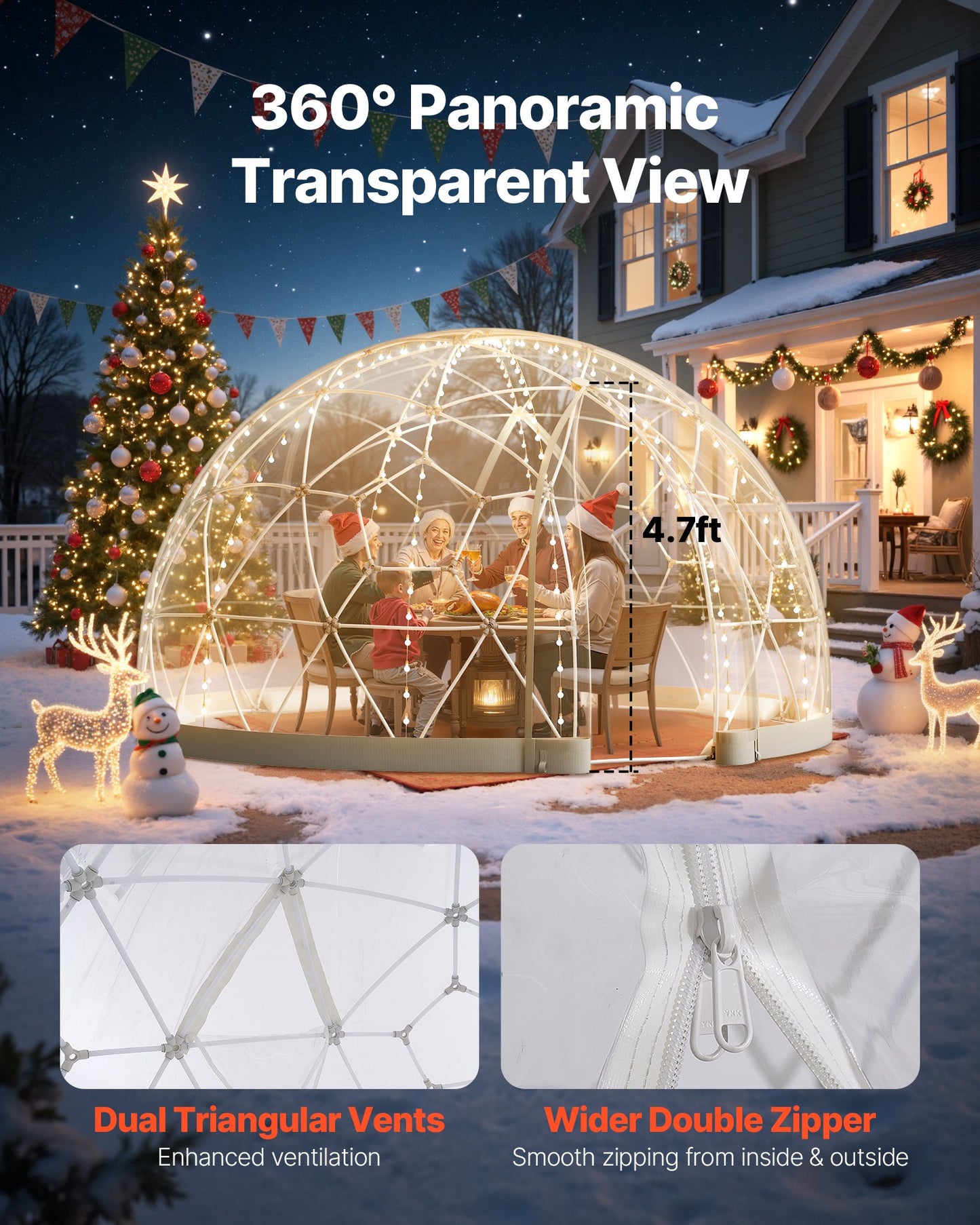 Garden Dome Igloo, 9.5 X 5.7 Ft Outdoor Clear Bubble Tent For 2-4 Person, Weatherproof Geodesic Dome Greenhouse  With Window, PVC Igloo Tent For Backyard Patios Camping Party Wedding