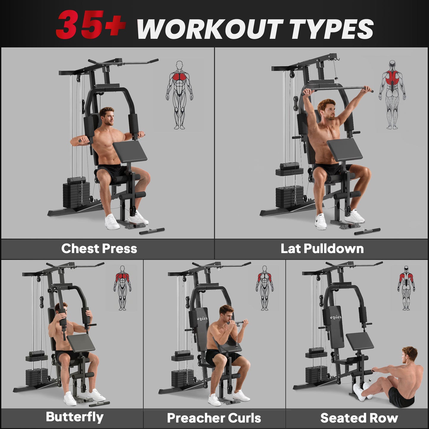 Multifunction Home Gym System, Workout Station with 99Lbs Weight Stack, for Full Body Exercise