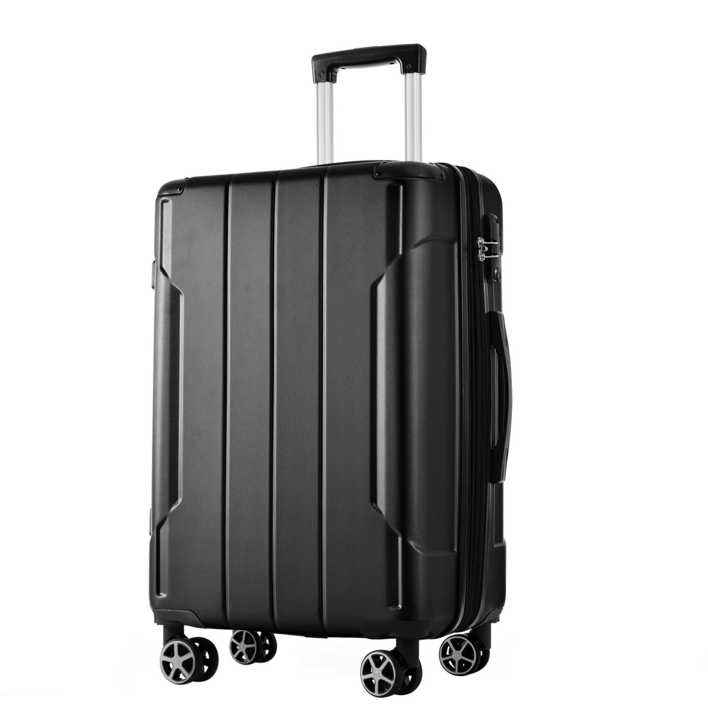 Hardshell Luggage, Lightweight Durable ABS Suitcases With Double Wheels, Expandable 24 Inch Checked Travel Luggage Black