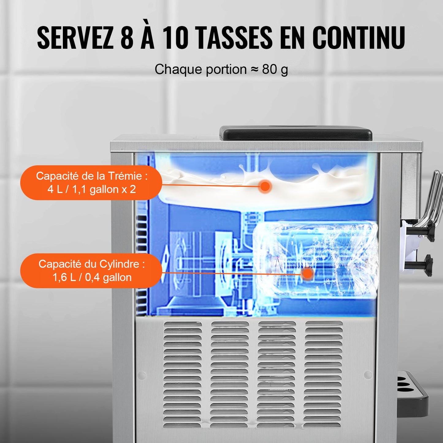 Commercial Ice Cream Machine, 21 QT/H Yield, 1800W 3-Flavor Countertop Soft Serve Ice Cream Maker, 2 X 4L Hopper 2 X 1.8L Cylinder, LCD Panel Auto Clean Pre-cooling, For Restaurant Snack Bar