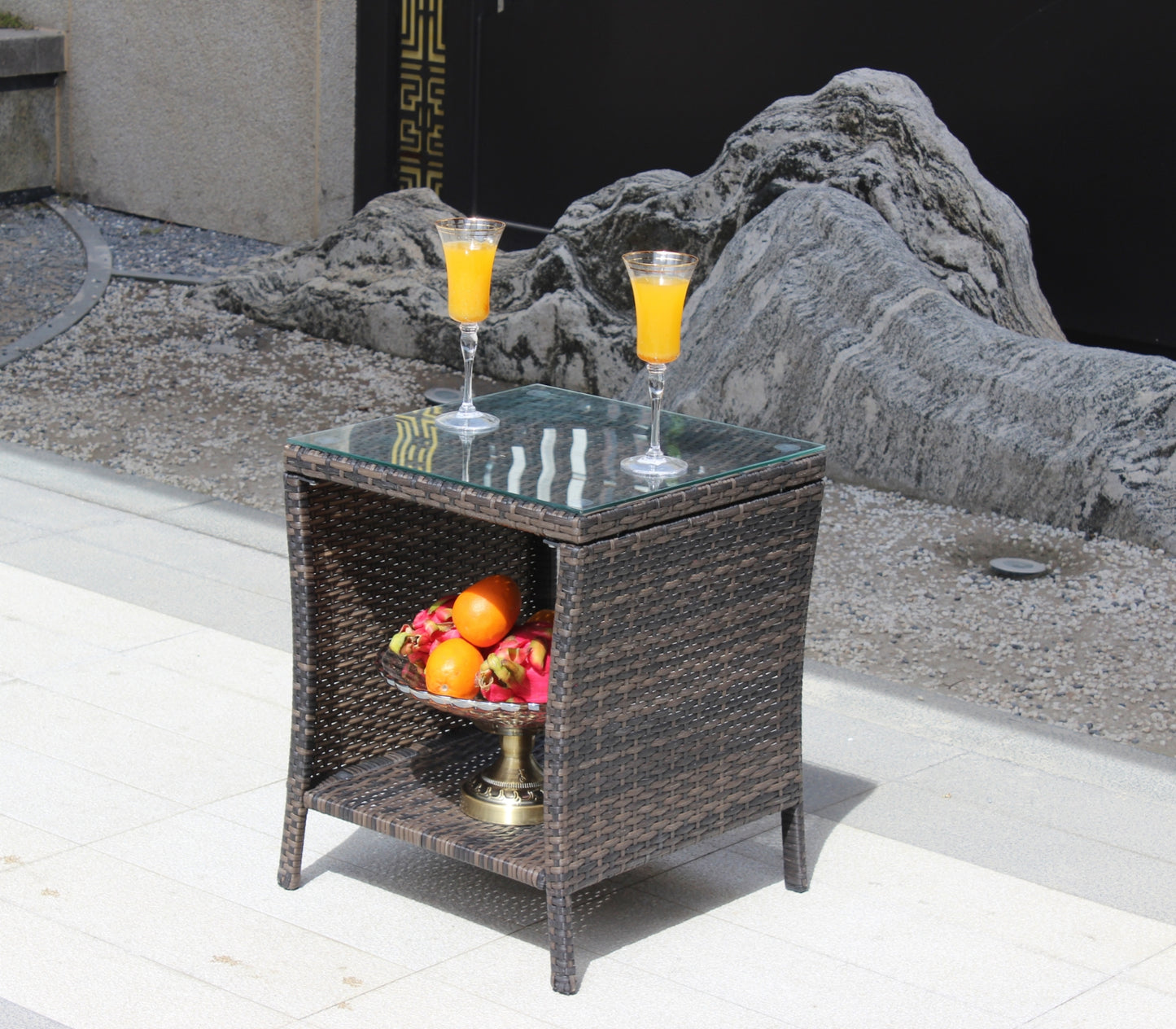 Outdoor Patio Furniture 1 Coffee Table With Clear Tempered Glass