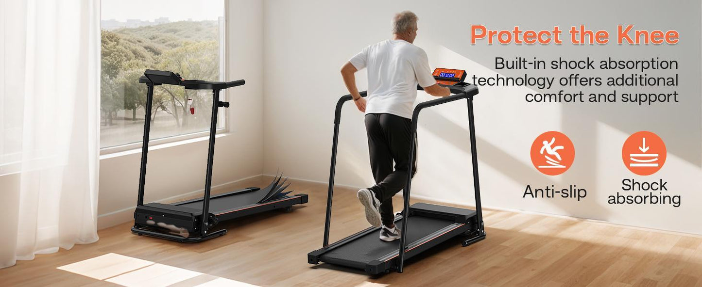 Elderly Rehabilitation Treadmill With Long Armrests LCD Display 300 Lbs Weight Capacity 3 Control Modes Cup Holder 0.5 To 7.5 MPH Speed Safety Key Easy-Move Wheels