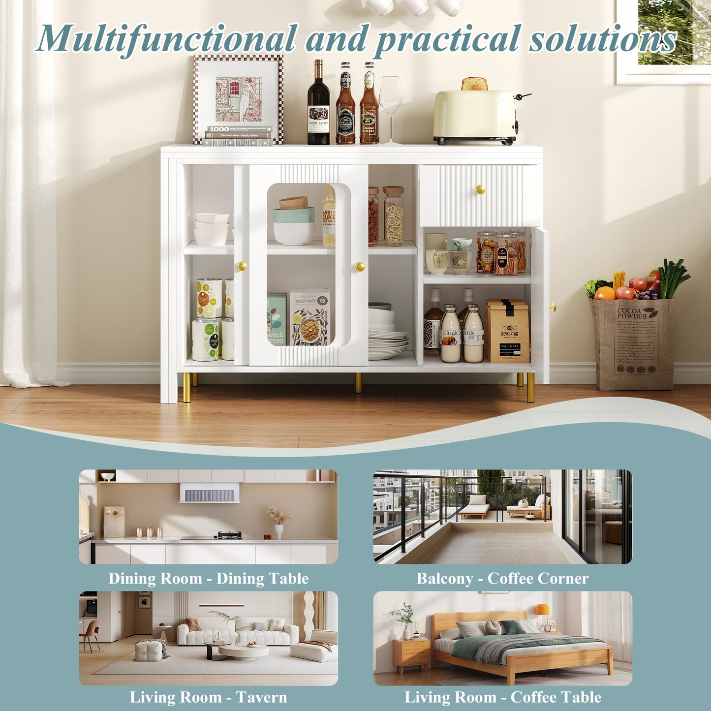 Bar Table,Multifunctional Dining & Bar Cabinet With Rotating Extendable Tabletop , Storage Cabinet With  Glass  Doors,  For Dining Room Kitchen  Living Room