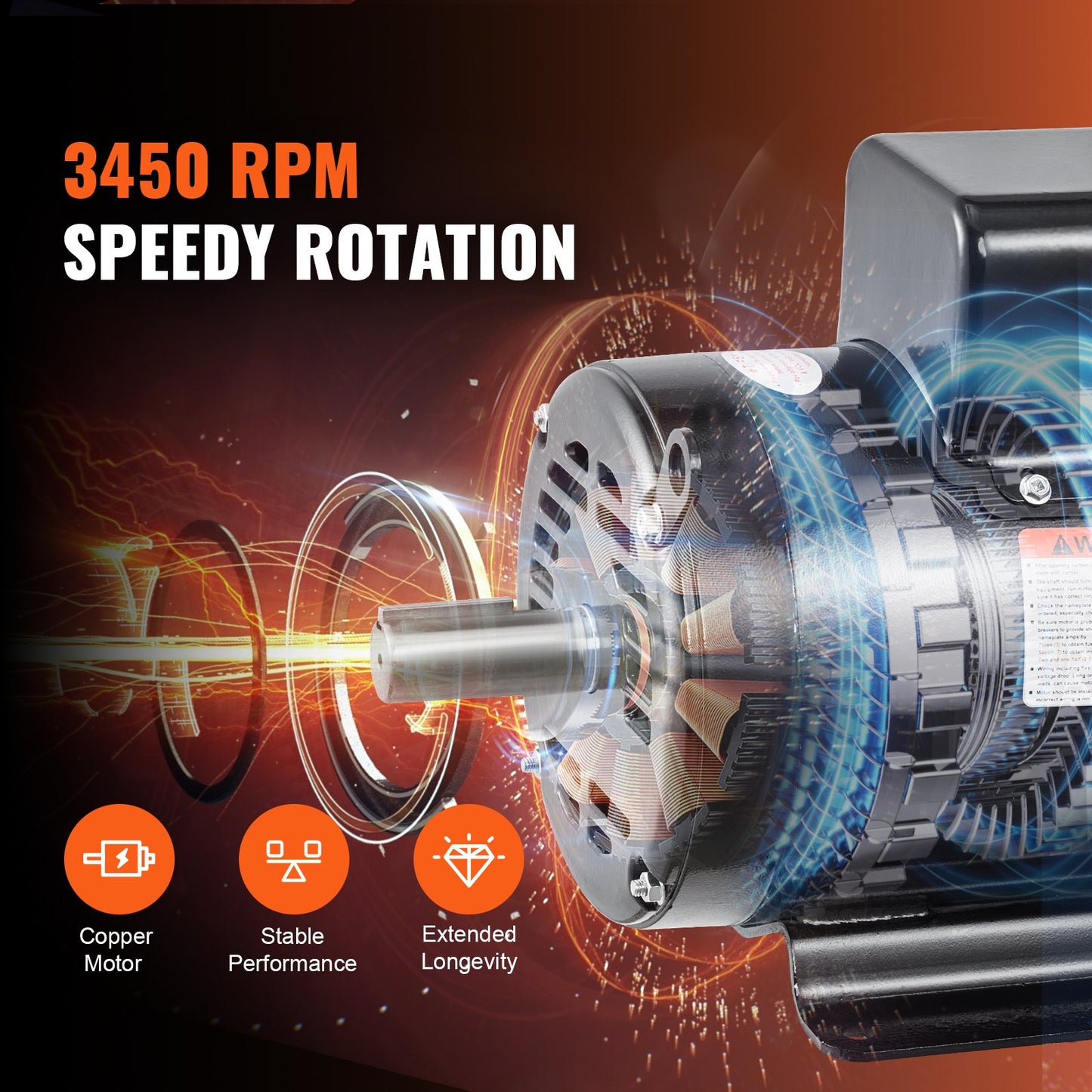 7.5HP Air Compressor Electric Motor 230V 31.6A 3450RPM 184T Frame CW/CCW Rotate (Factory Setting Is CCW)