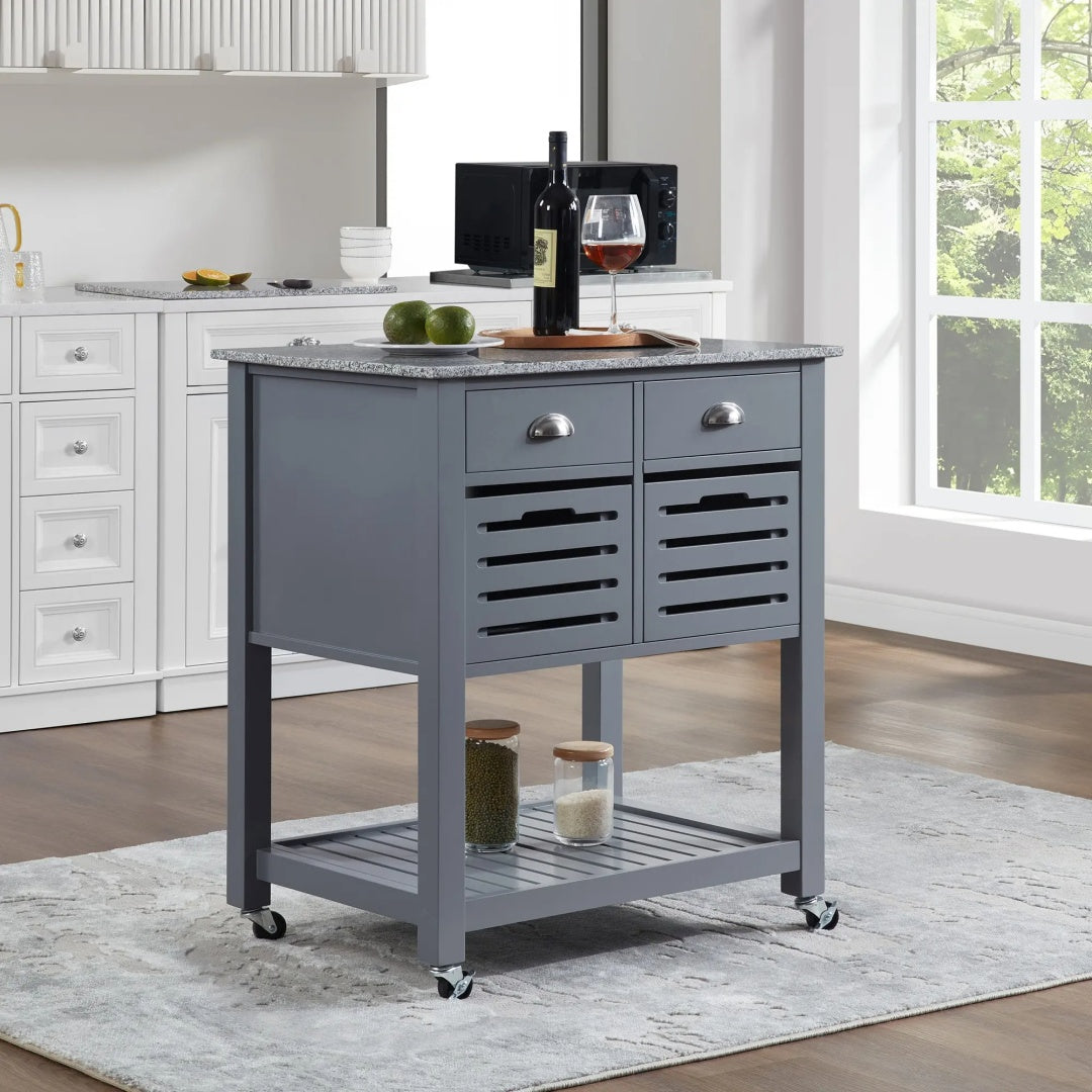 Mobile Rolling Kitchen Island Trolley Serving Cart With Underneath Drawer & Slide-Out Wire Storage Basket
