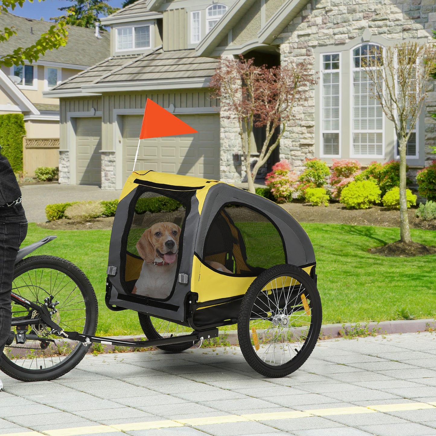 Dog Bike Trailer, Pet Stroller with Wheels for Medium Dogs, Yellow