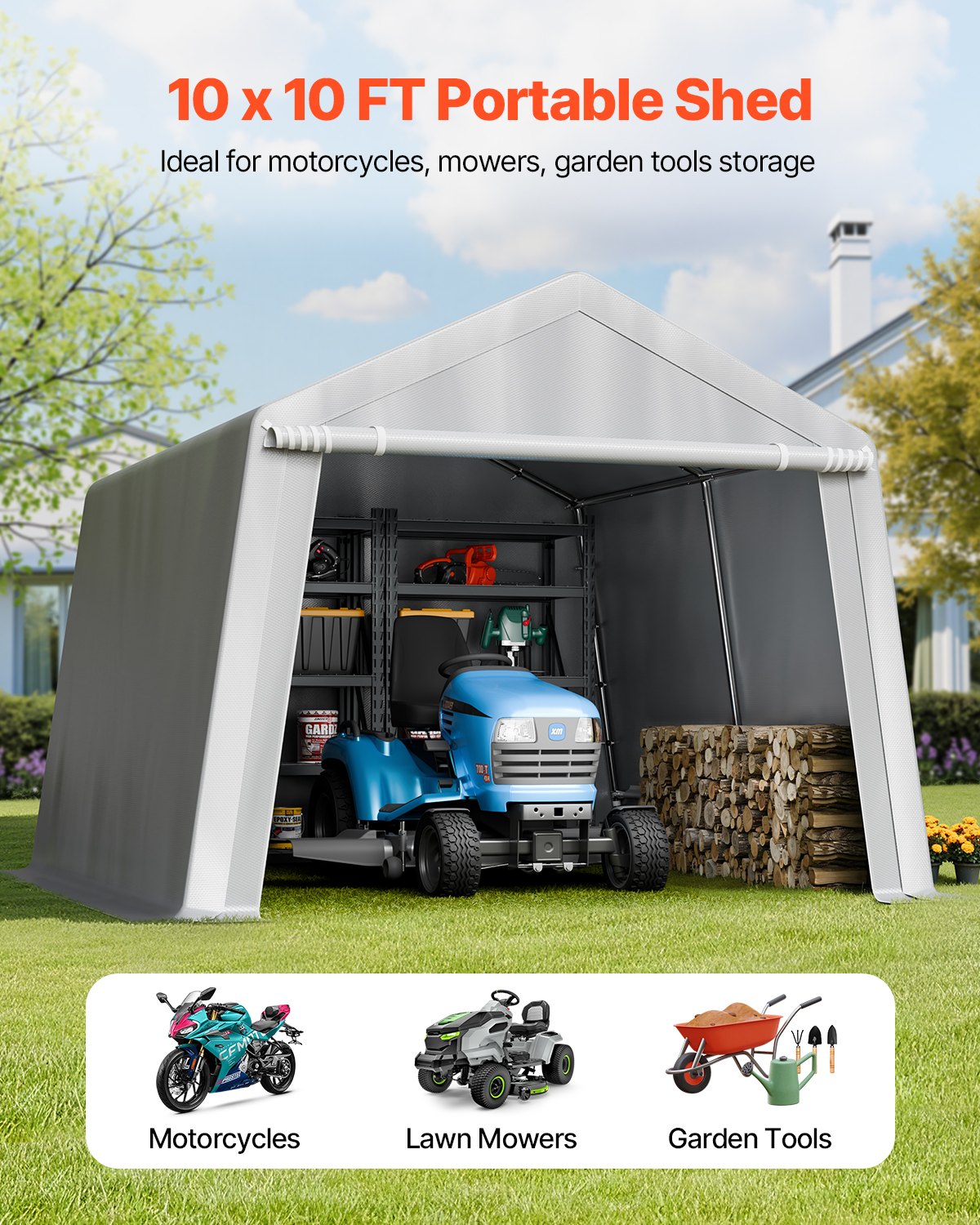 Outdoor Storage Shelter Shed 10x10 Ft Waterproof Portable Canopy Carport Tent