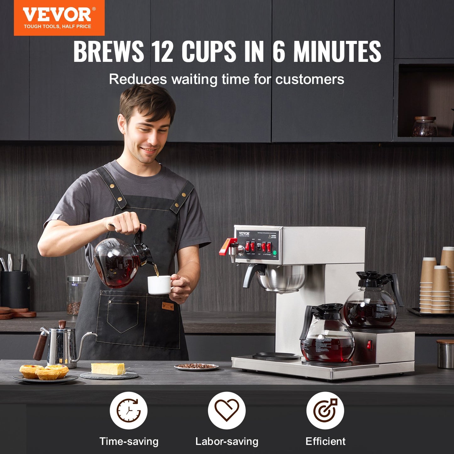12 Cups Commercial Drip Coffee Maker With 3 Glass Carafes And 3 Warmers Office