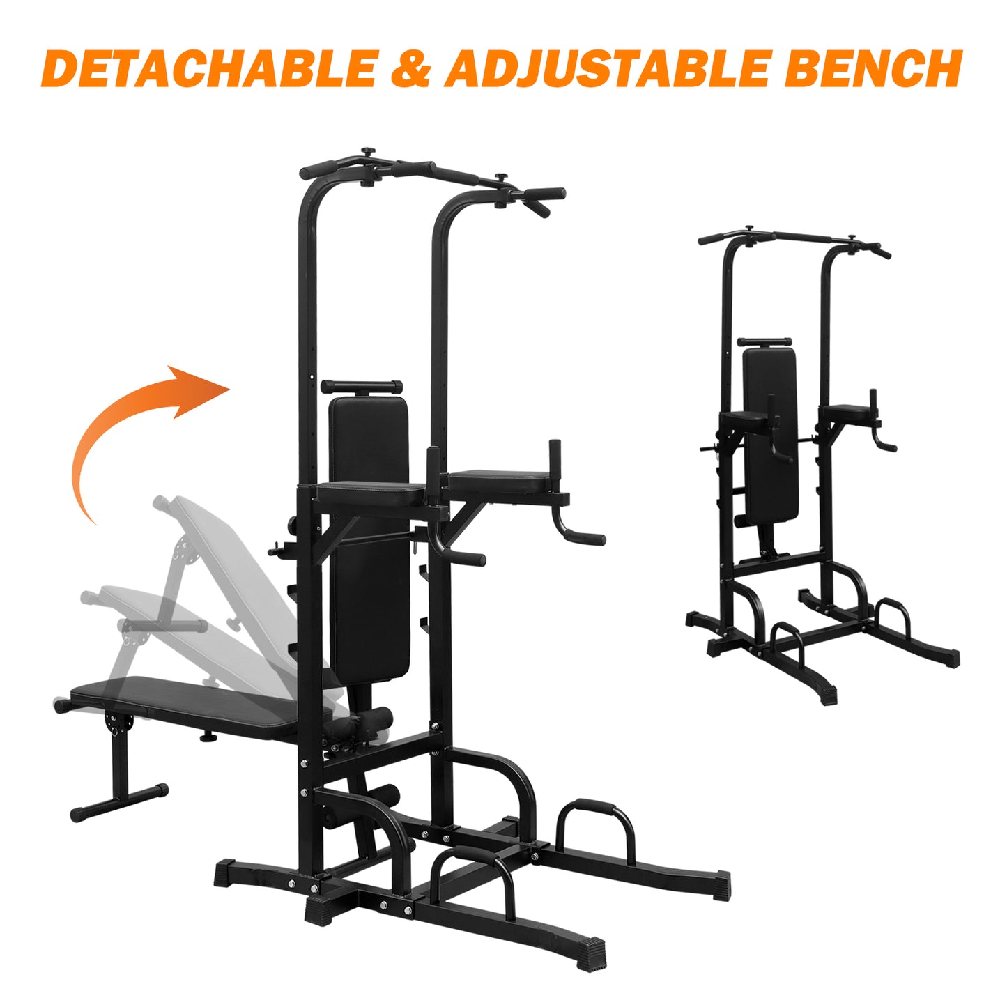 Power Tower With Bench Pull Up Bar Dip Station Adjustable Height Dip Stand Heavy Duty Multi-Function Fitness Rack