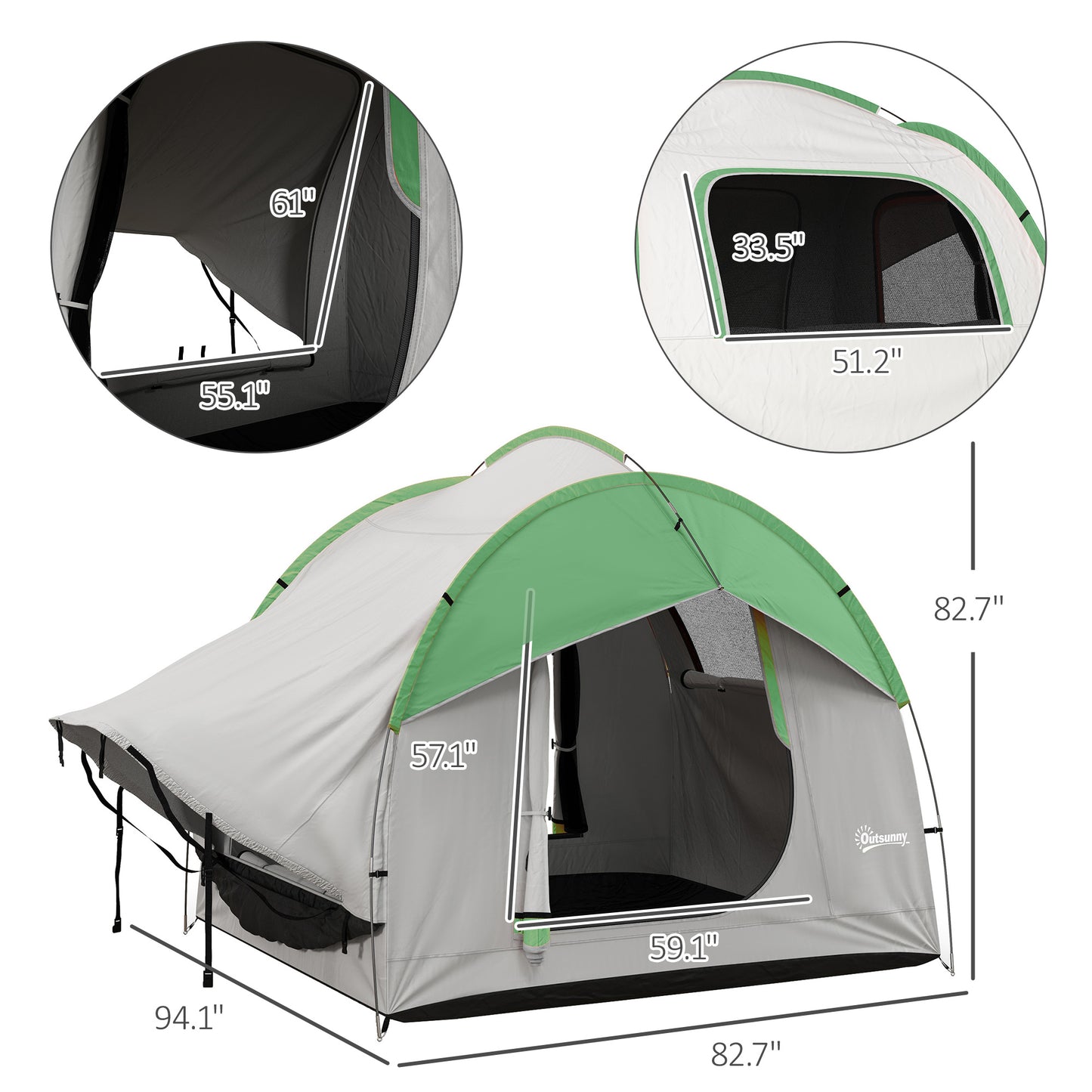 2000mm Waterproof SUV Tent, Car Tent with 3 Doors and Mesh Window, for 5-6 Person Camping Travel, Gray and Green