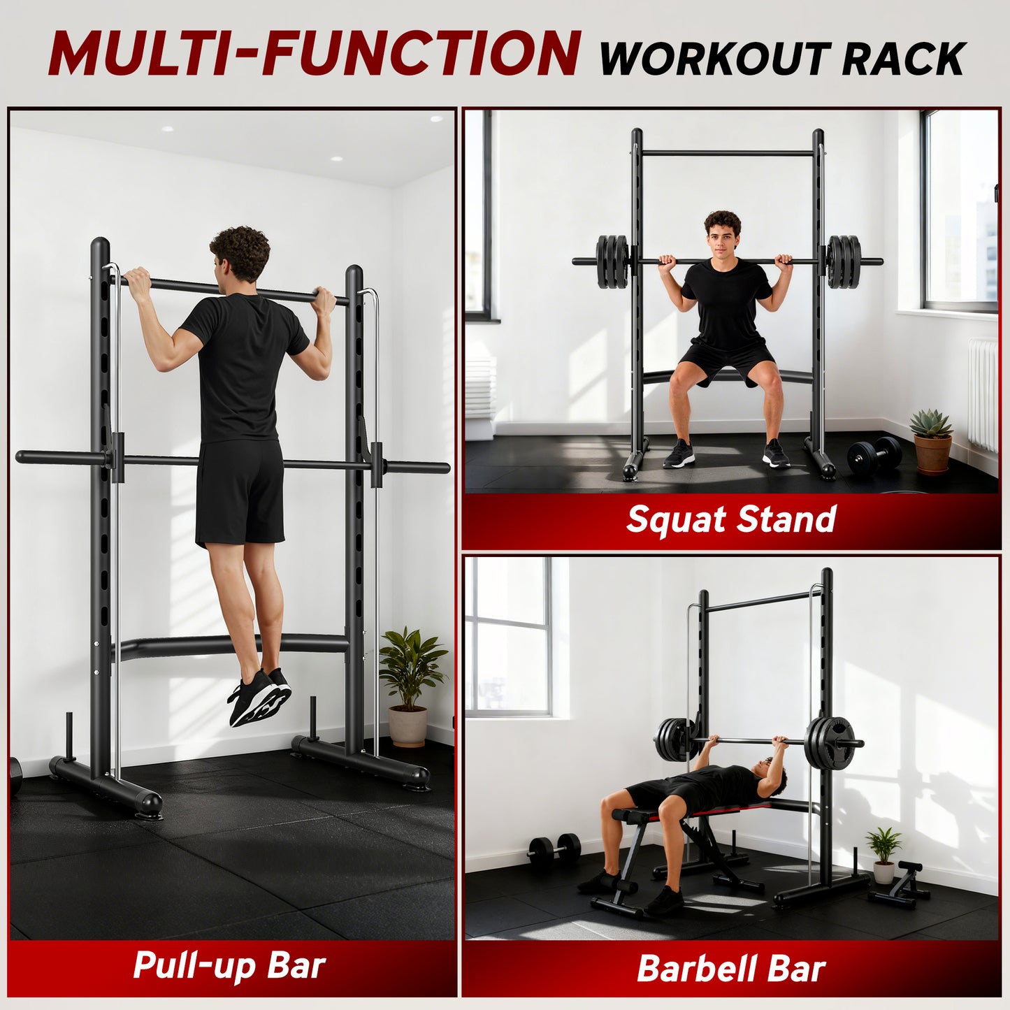 Squat Rack with Pull Up Bar and Barbell Bar Adjustable Bench Press Multi-Function Weight Lifting Half Rack
