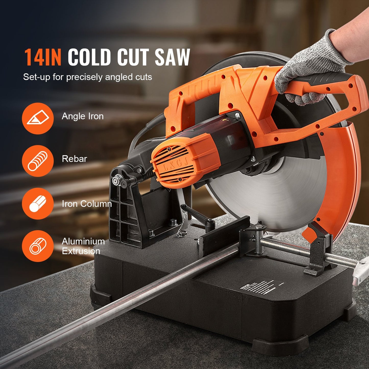 Chop Saw,14'355mm Blade Diameter Cut Off Saw, 2800W 1200RPM Steel Cutting Machine, 0-45' Adjustable Dry Cut Chop Saw, Miter Saw For Cutting Metal Cold Cut Saw For Steel, Rebar, Iron, Aluminum