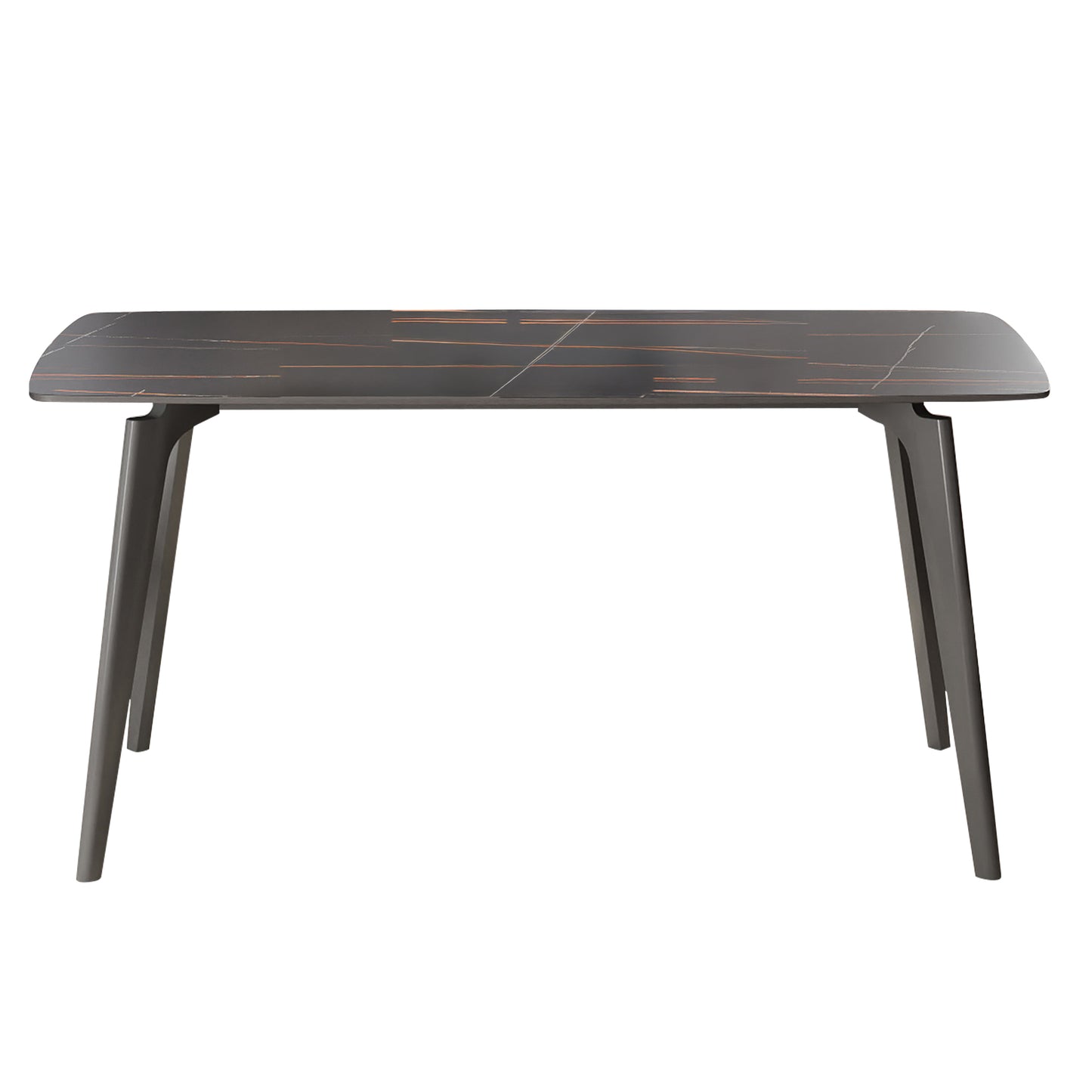 62.99  Modern Artificial Stone Black Curved Edge Dark Grey Metal Leg Dining Table-Can Accommodate 6 People Dining Table Only