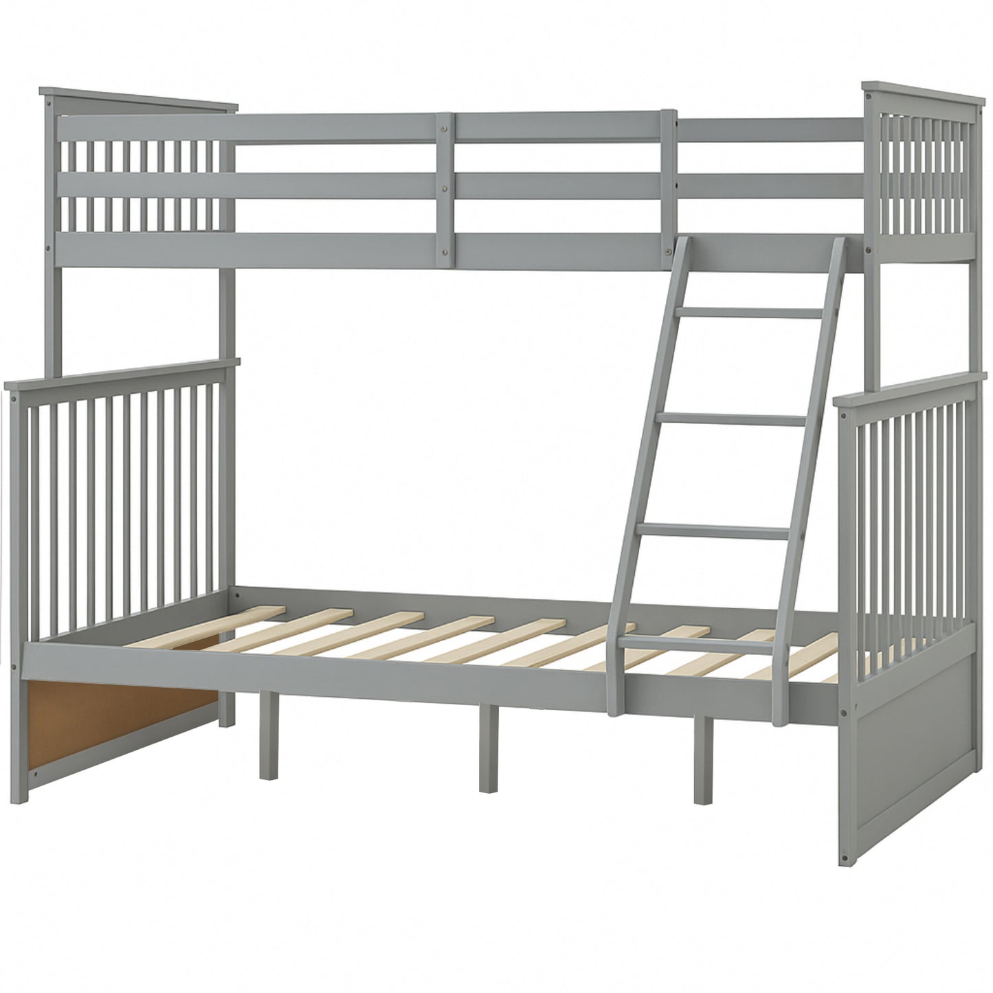 Twin Over Full Bunk Bed , Wooden Bunk Bed With Ladder And Safety Guard Rails - Gray