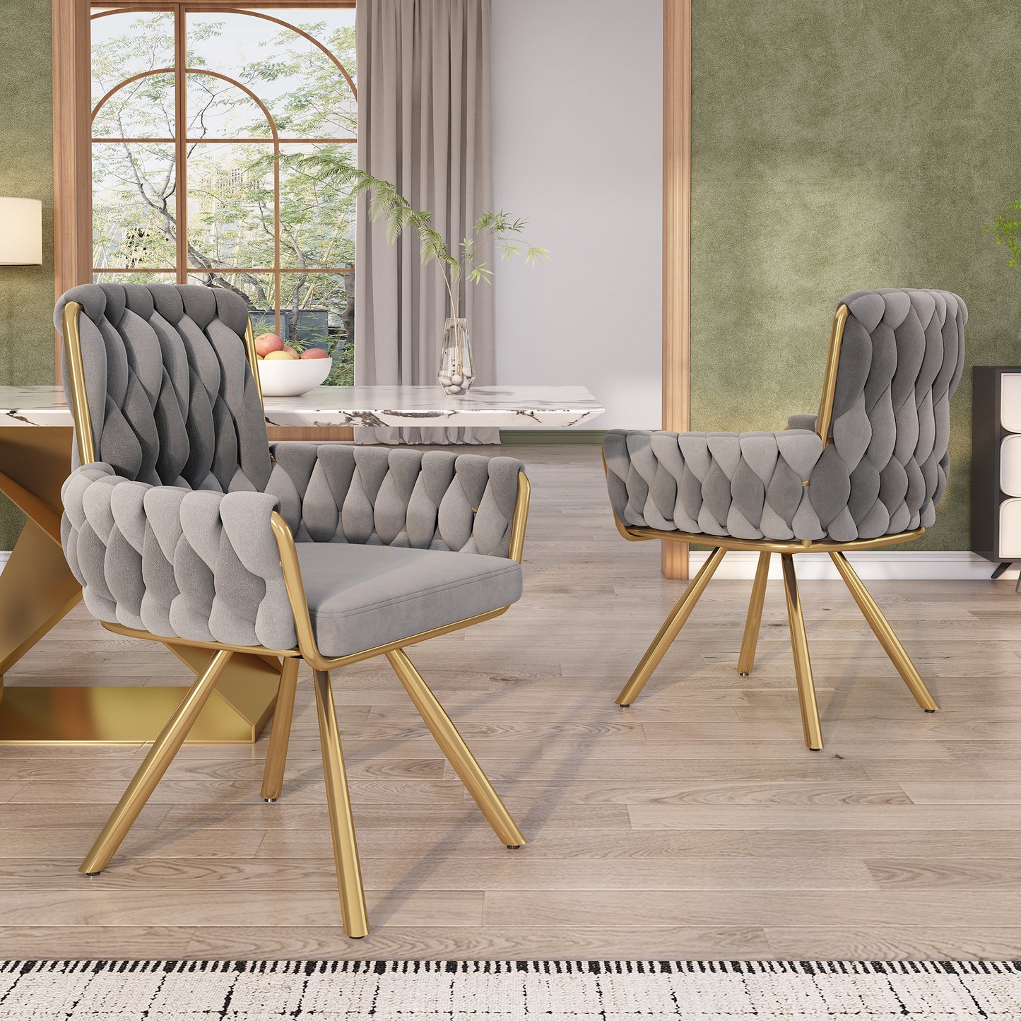 Set Of 4, Velvet Dining Chair, Armchair, Single Luxurious Living Room And Bedroom Swivel Chair, Leisure Swivel Chair With Four Metal Support Legs, Gray