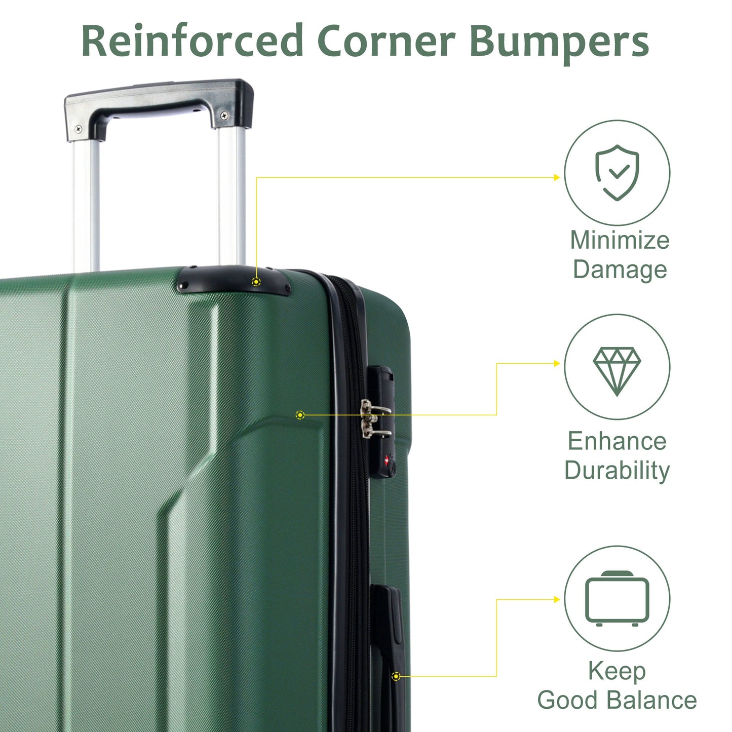 Hardshell Luggage, Lightweight Durable ABS Suitcases With Double Wheels, Expandable 24-inch Checked Luggage 24 Green