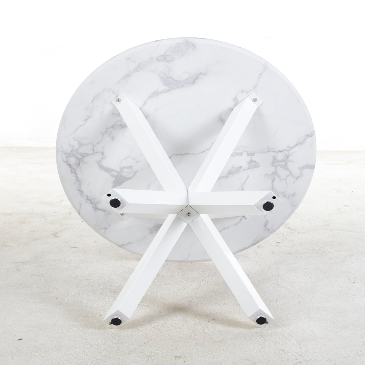 42.1 WHITE Table Cross Leg Mid-century Dining Table For 4-6 People With Round Mdf Table Top, Pedestal Dining Table, End Table Leisure Coffee Table,white Marble Color