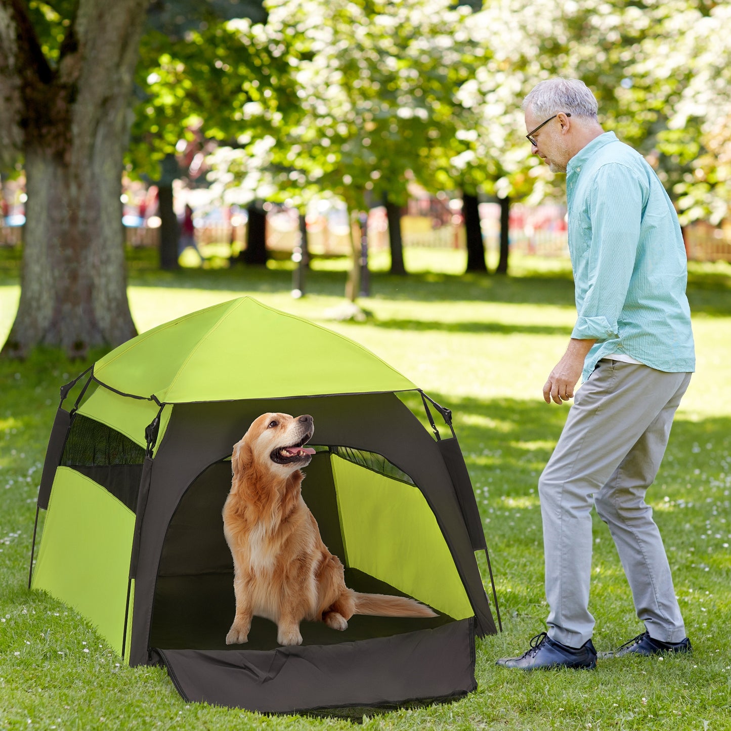 Pop Up Dog Tent For Extra Large And Large Dogs, Portable Pet Camping Tent With Carrying Bag For Beach, Backyard, Home, Green