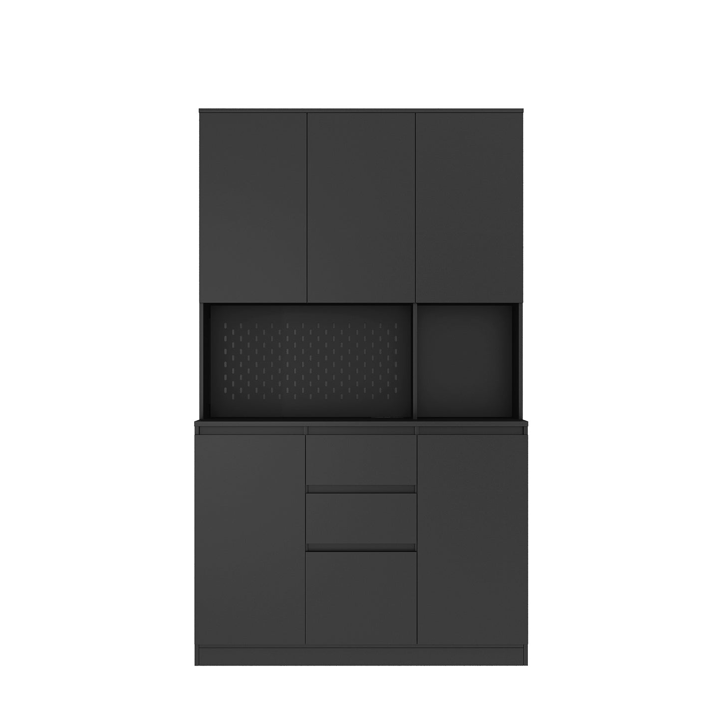 Freestanding Kitchen Pantry Cabinet Cupboard With 6 Doors,3 Shelves And 2 Drawer,Versatile Wardrobe & Kitchen Cabinet,Craft Storage Cabinet,Laundry Room Storage For Kitchen Black
