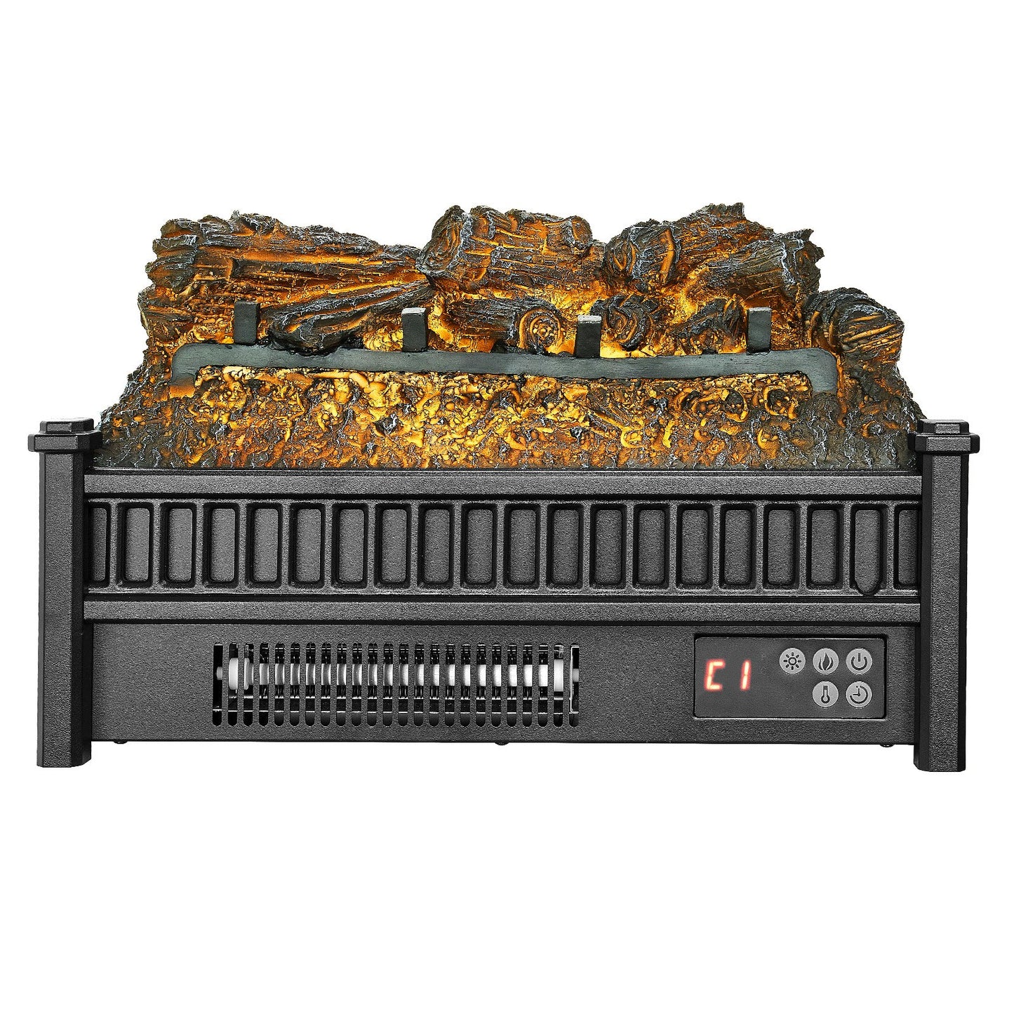Electric Fireplace Log, 20 Inch Fireplace Insert Log Heater, With Remote Controller, 5 Adjustable Flame Brightness, 24H Timer, Overheat Protection, Thermostat, For Home And Office Decor Black
