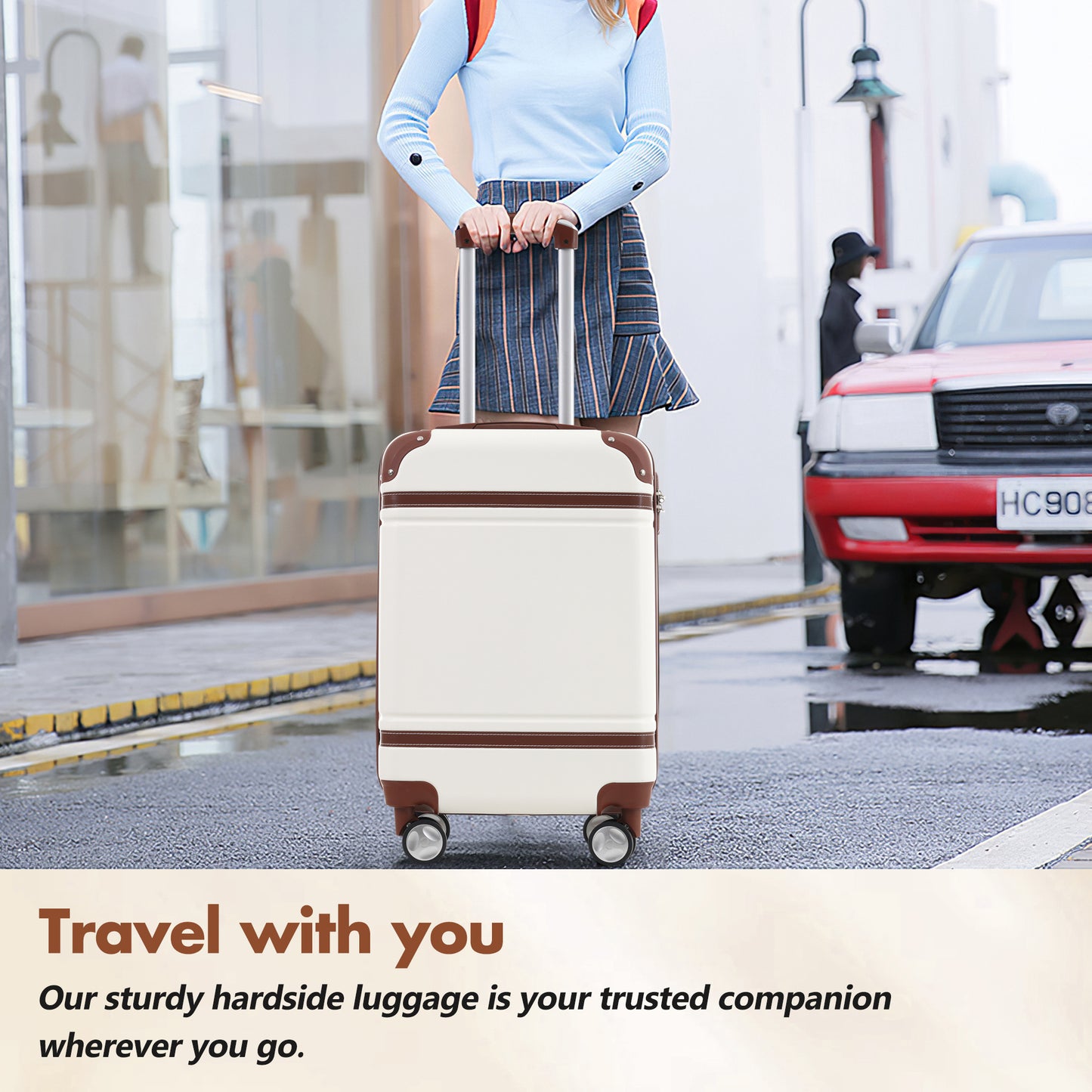 Hardshell Luggage Sets With Bags Lightweight Suitcase Double Spinner Wheels With TSA Lock ,Single Vintage Luggage 28 IN,White