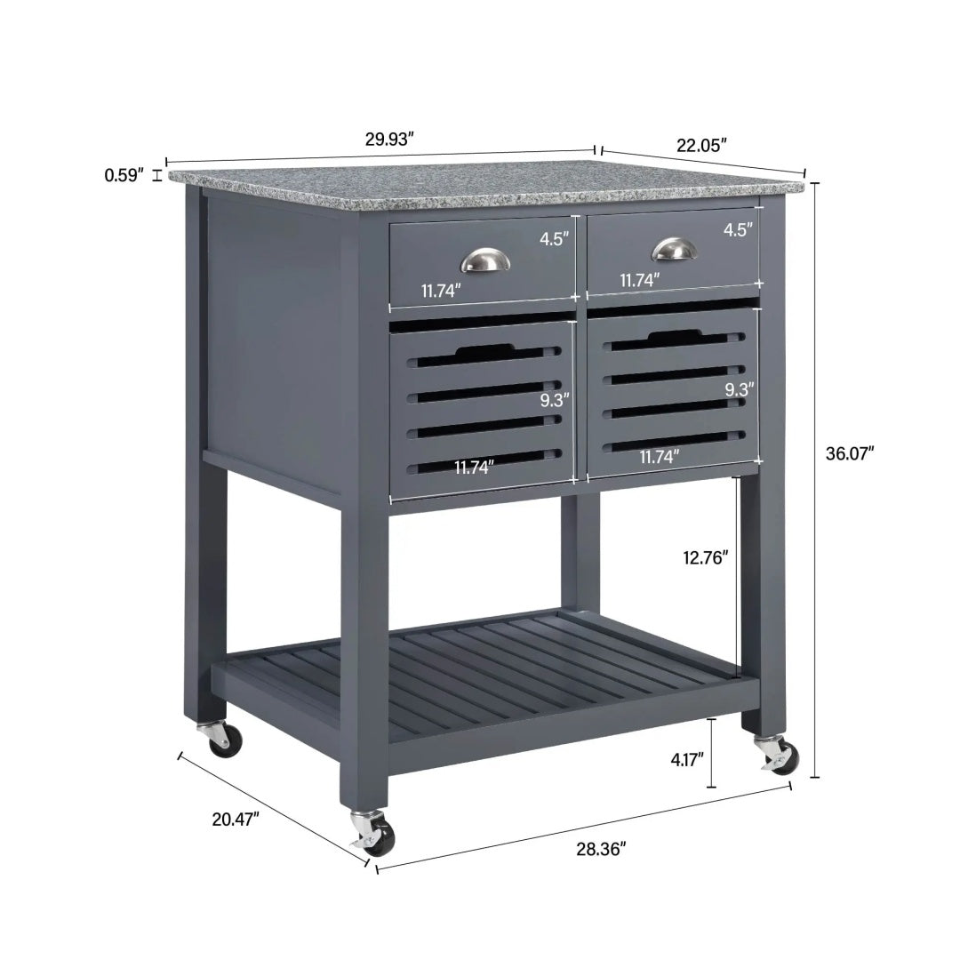 Mobile Rolling Kitchen Island Trolley Serving Cart With Underneath Drawer & Slide-Out Wire Storage Basket