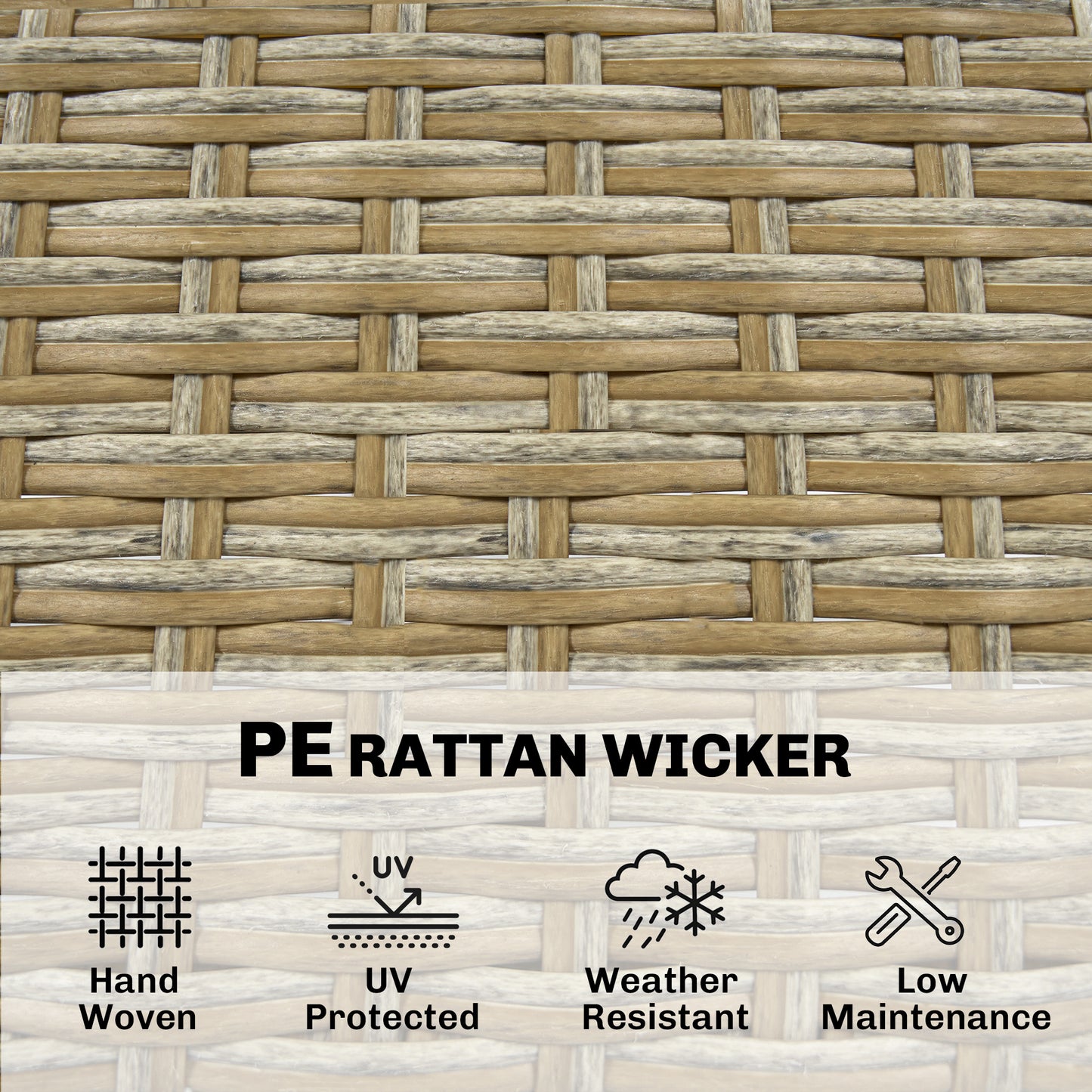 5 Piece Wicker Outdoor Bar Set, Acacia Wood Outdoor High Top Table and Chairs with 3 Tier Shelves, Cushions, Brown