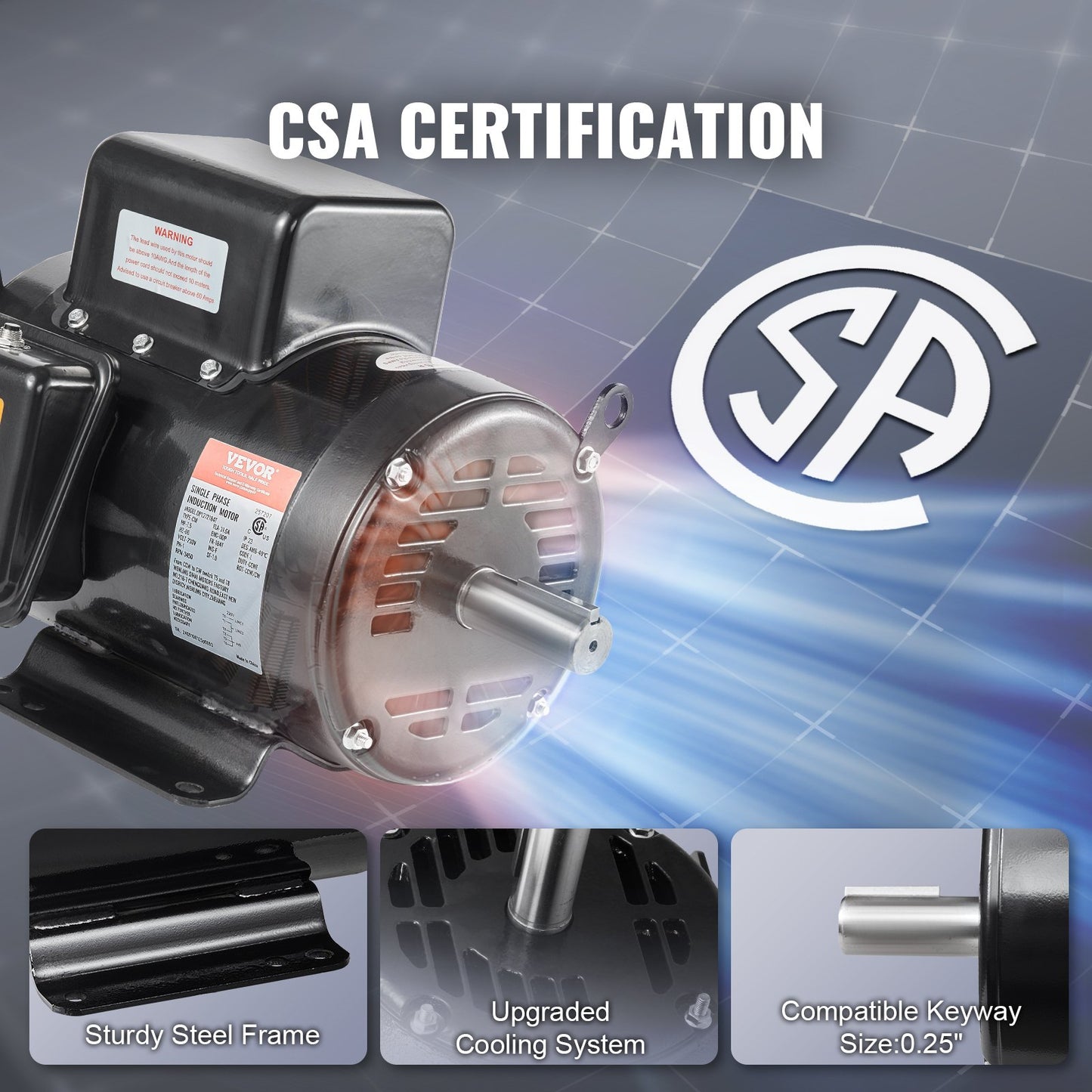 7.5HP Air Compressor Electric Motor 230V 31.6A 3450RPM 184T Frame CW/CCW Rotate (Factory Setting Is CCW)